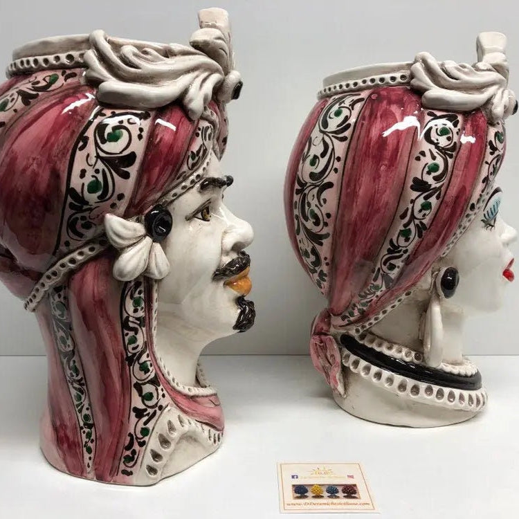 Teste di Moro Moresca Ceramica Caltagirone cm H.28 L.19 Artigianale Decorazione 2020 Rosa DD CERAMICHE SICILIANE