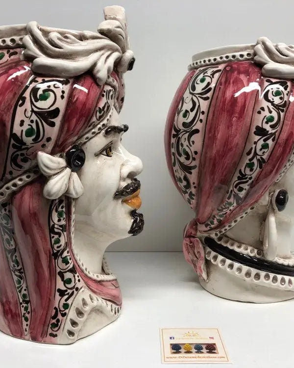 Teste di Moro Moresca Ceramica Caltagirone cm H.28 L.19 Artigianale Decorazione 2020 Rosa DD CERAMICHE SICILIANE