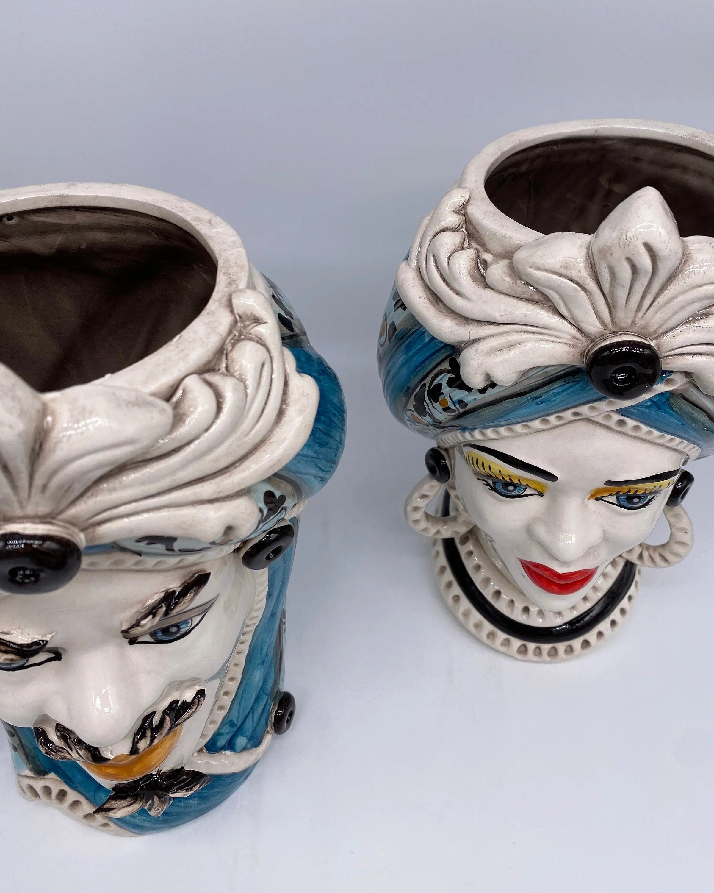 Teste di Moro Moresca Ceramica Caltagirone cm H.28 L.19 Artigianale Decorazione 2020 Blu DD CERAMICHE SICILIANE