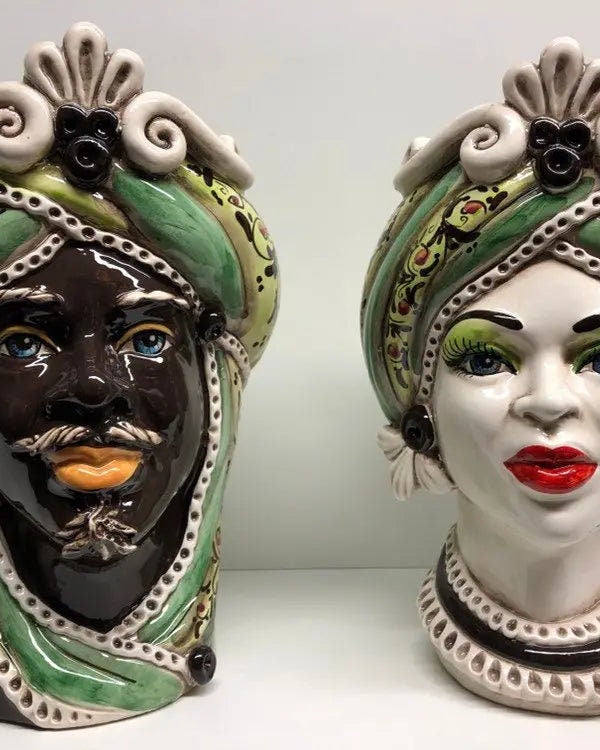 Teste di Moro Moresca Ceramica Caltagirone cm H.28 L.19 Artigianale Decorazione 2020 Verde DD CERAMICHE SICILIANE