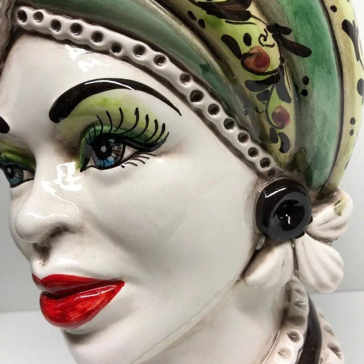 Teste di Moro Moresca Ceramica Caltagirone cm H.28 L.19 Artigianale Decorazione 2020 Verde DD CERAMICHE SICILIANE