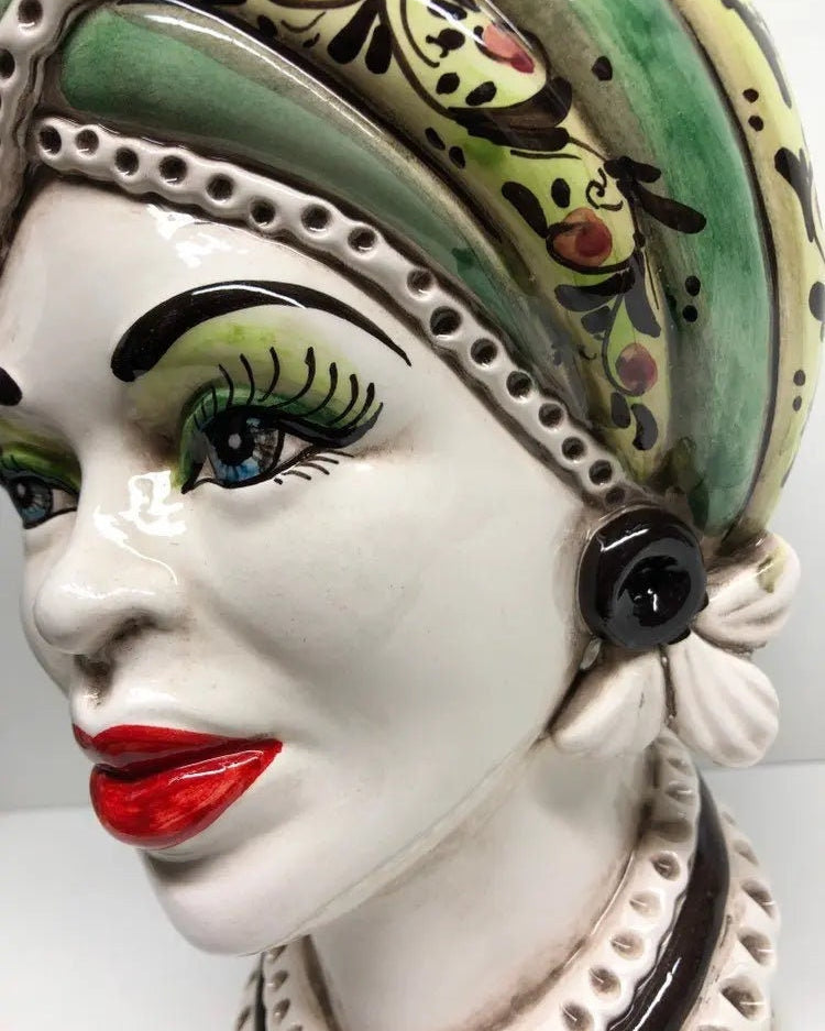Teste di Moro Moresca Ceramica Caltagirone cm H.28 L.19 Artigianale Decorazione 2020 Verde DD CERAMICHE SICILIANE