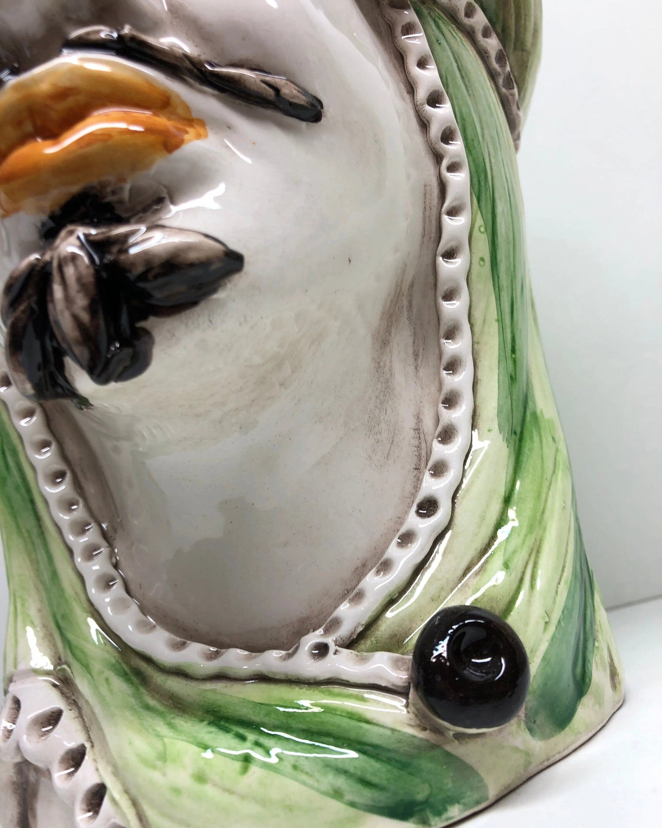 Teste di Moro Moresca Ceramica Caltagirone cm H.28 L.19 Artigianale Turbante Verde DD CERAMICHE SICILIANE