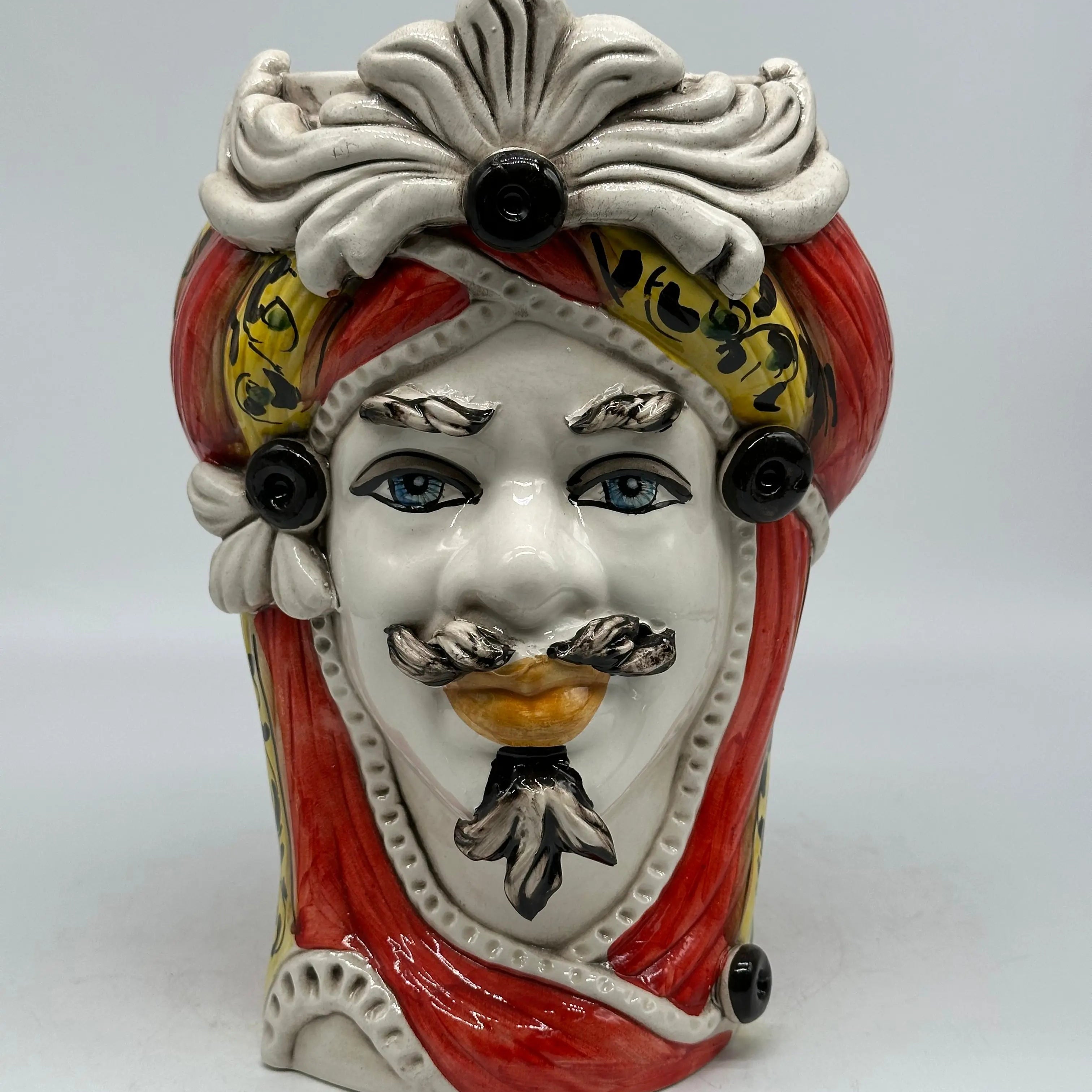 FINE SERIE - Teste di Moro Moresca Ceramica Caltagirone cm H.28 L.19 Artigianale Barocco Rosso DD CERAMICHE SICILIANE