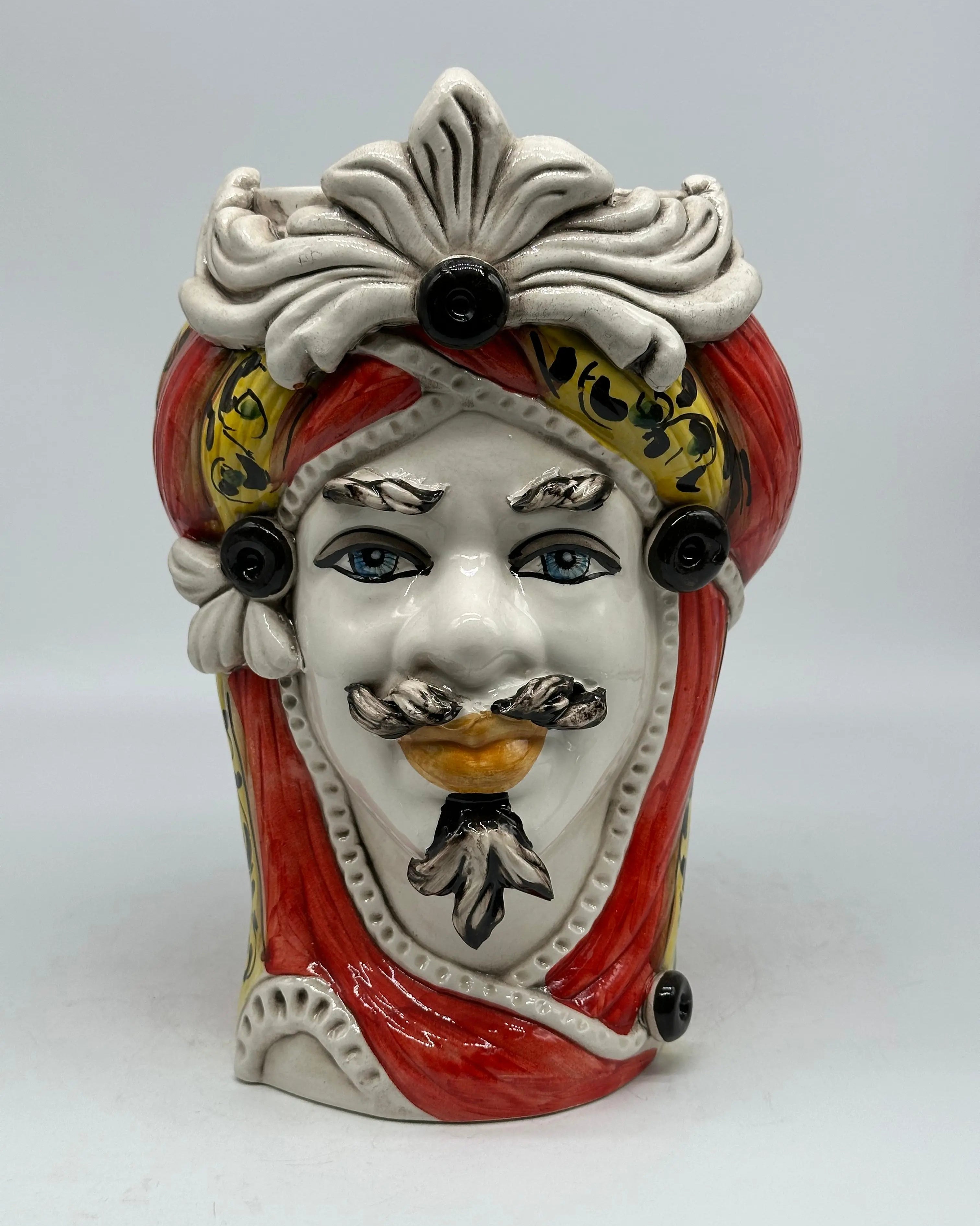 FINE SERIE - Teste di Moro Moresca Ceramica Caltagirone cm H.28 L.19 Artigianale Barocco Rosso DD CERAMICHE SICILIANE