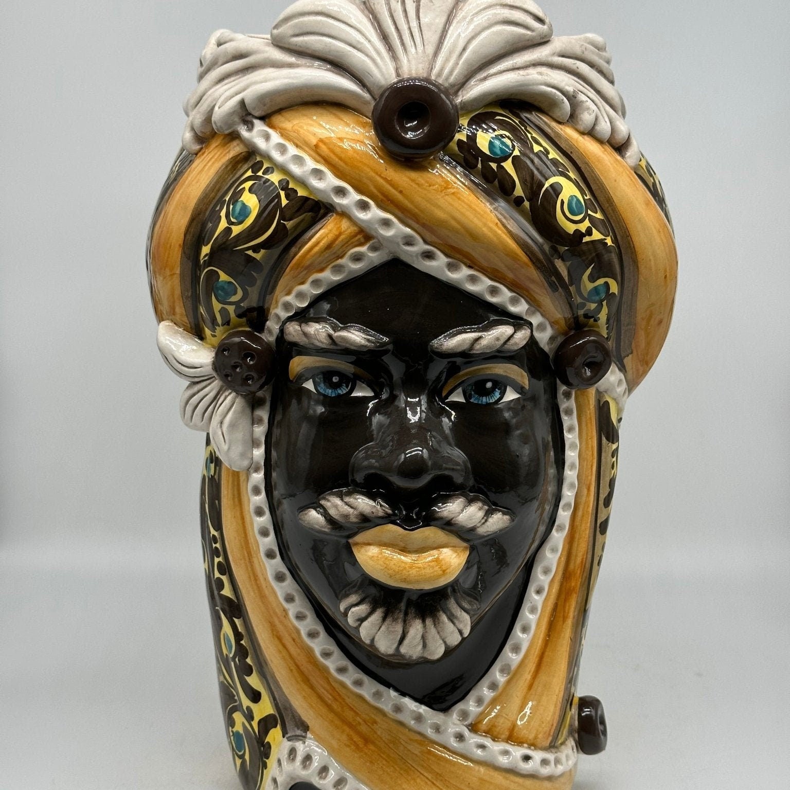 Teste di Moro Moresca Ceramica Caltagirone cm H.40 L.24 Artigianale Barocco Arancio - DD CERAMICHE SICILIANE