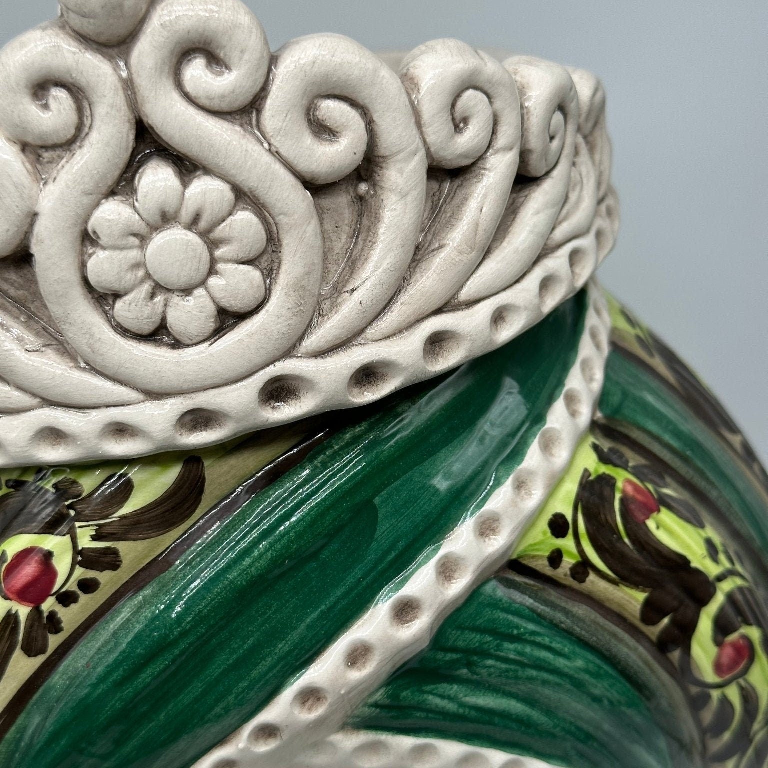 Teste di Moro Moresca Ceramica Caltagirone cm H.40 L.24 Artigianale Barocco Verde - DD CERAMICHE SICILIANE