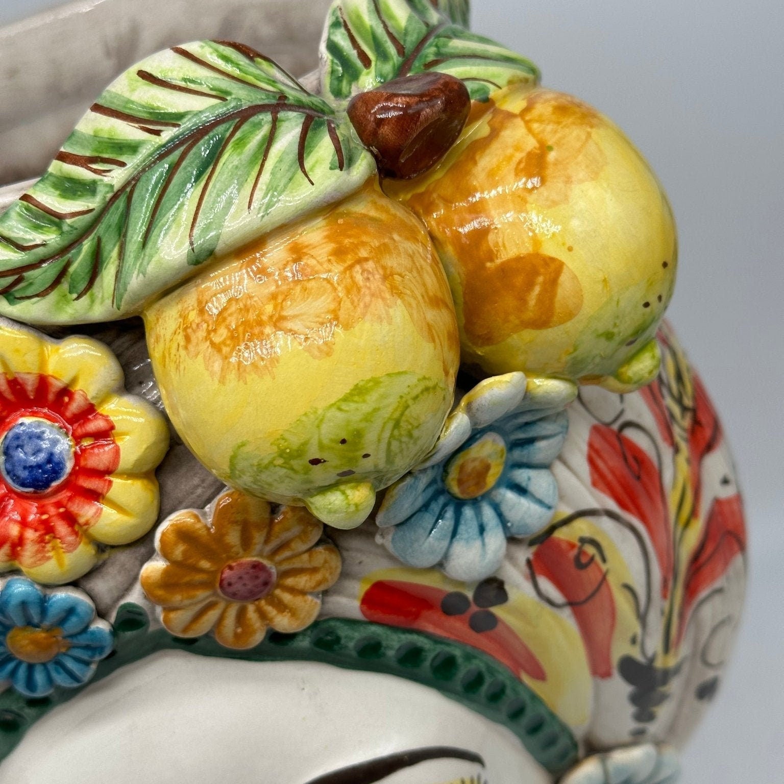 Teste di Moro Moresca Ceramica Caltagirone cm H.40 L.24 Artigianale Barocco Fiori Limoni - DD CERAMICHE SICILIANE