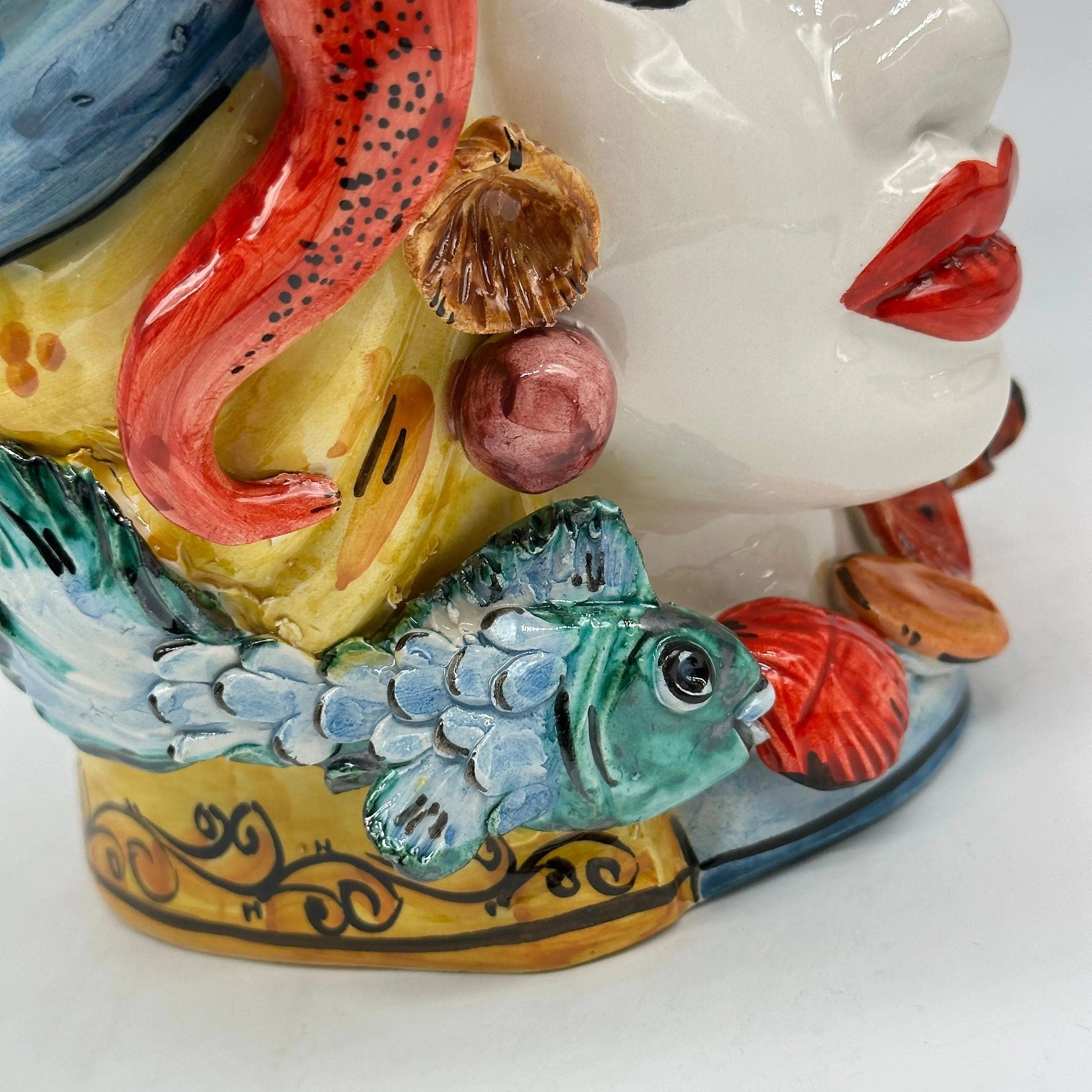 Teste di Moro Nettuno Ceramica Caltagirone cm H.30 L.24 Artigianale Decorazione Siciliana DD CERAMICHE SICILIANE