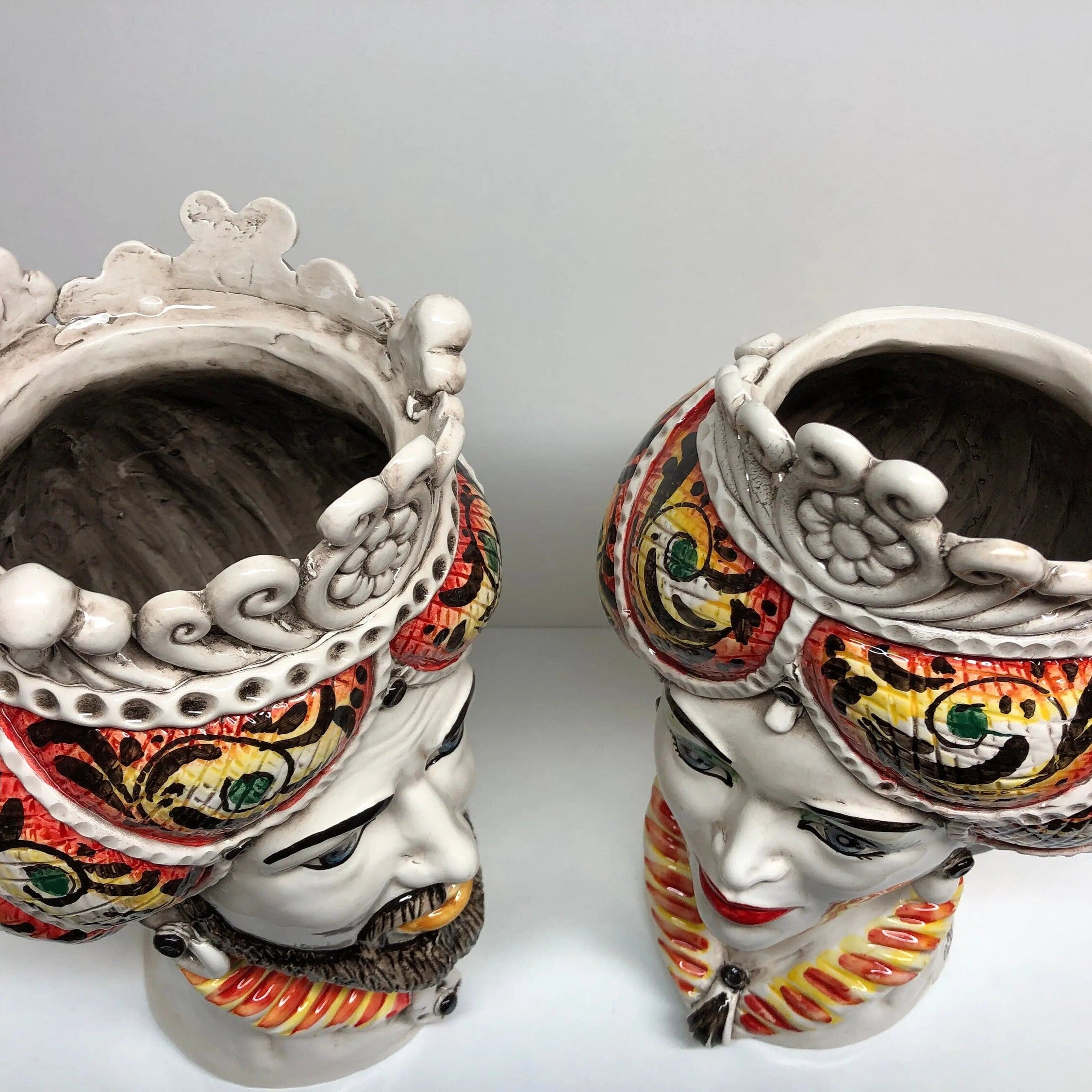 Teste di Moro Normanna Ceramica Caltagirone Linea cm H.30 L.19 Artigianale Giallo Arancione DD CERAMICHE SICILIANE