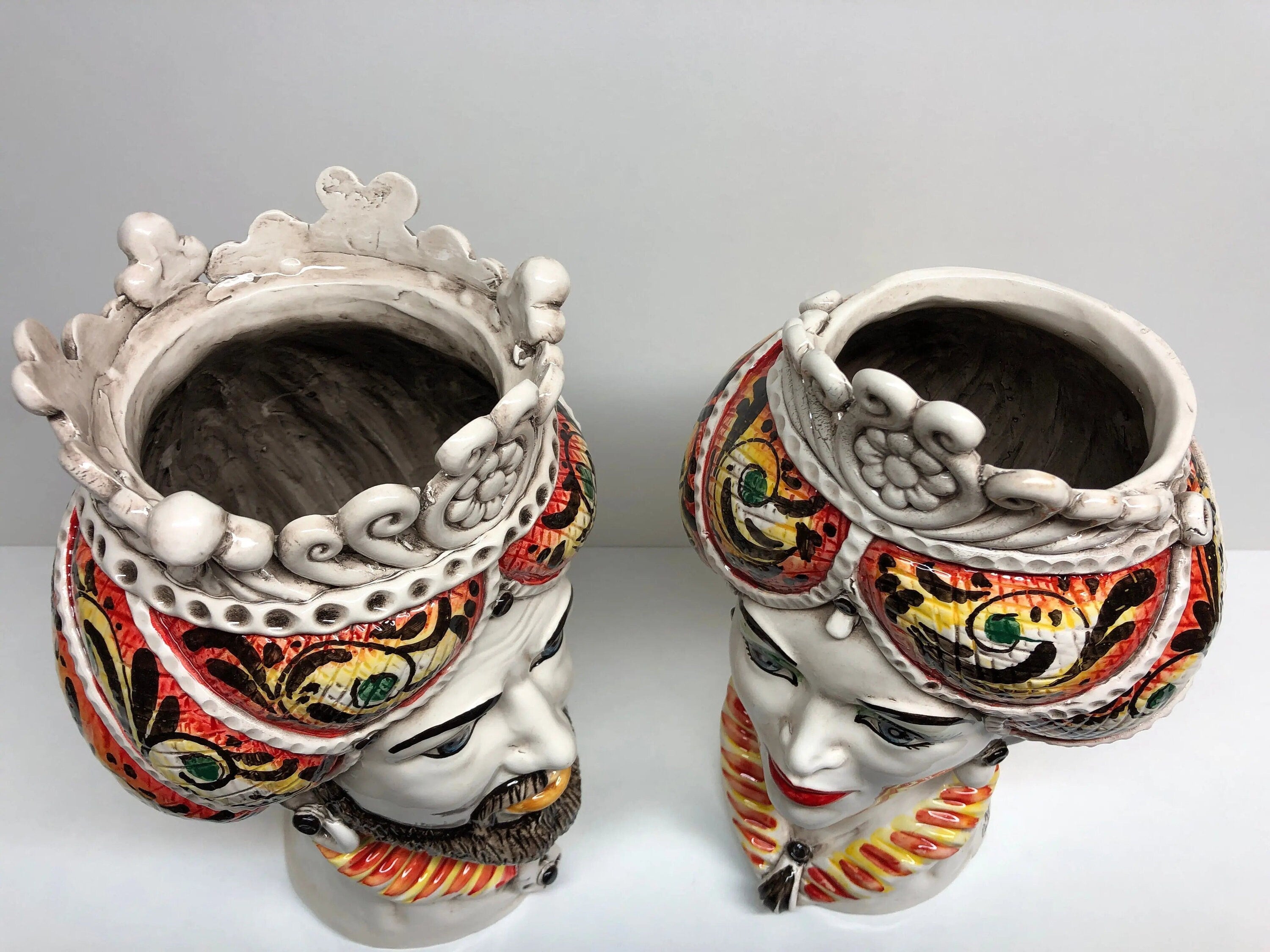 Teste di Moro Normanna Ceramica Caltagirone Linea cm H.30 L.19 Artigianale Giallo Arancione DD CERAMICHE SICILIANE