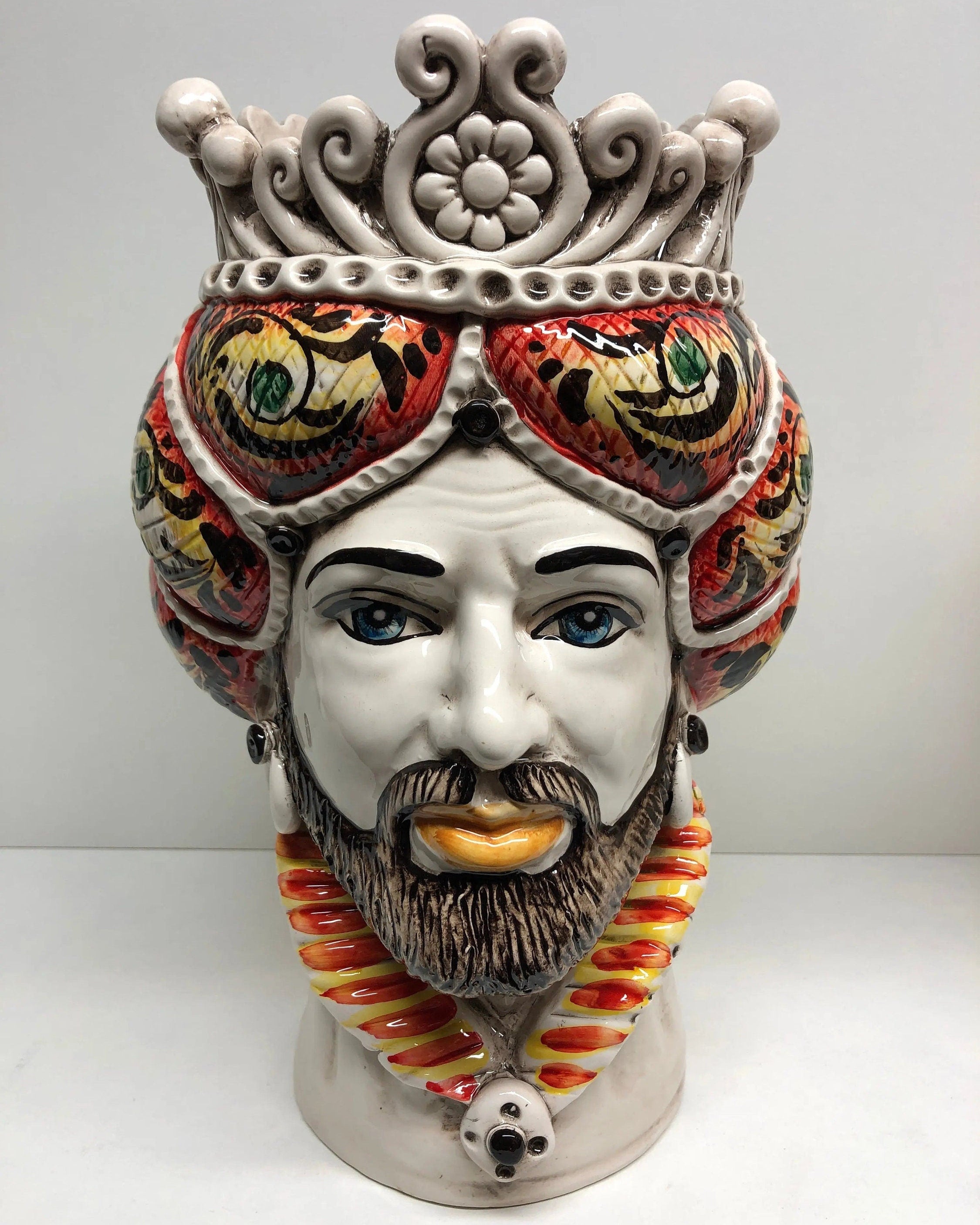 Teste di Moro Normanna Ceramica Caltagirone Linea cm H.30 L.19 Artigianale Giallo Arancione DD CERAMICHE SICILIANE