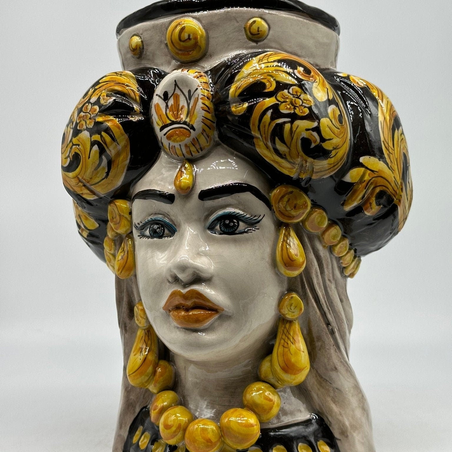 Teste di Moro Persia Ceramica Caltagirone cm H.30 L.22 Artigianale Decorazione Barocco Nero - DD CERAMICHE SICILIANE