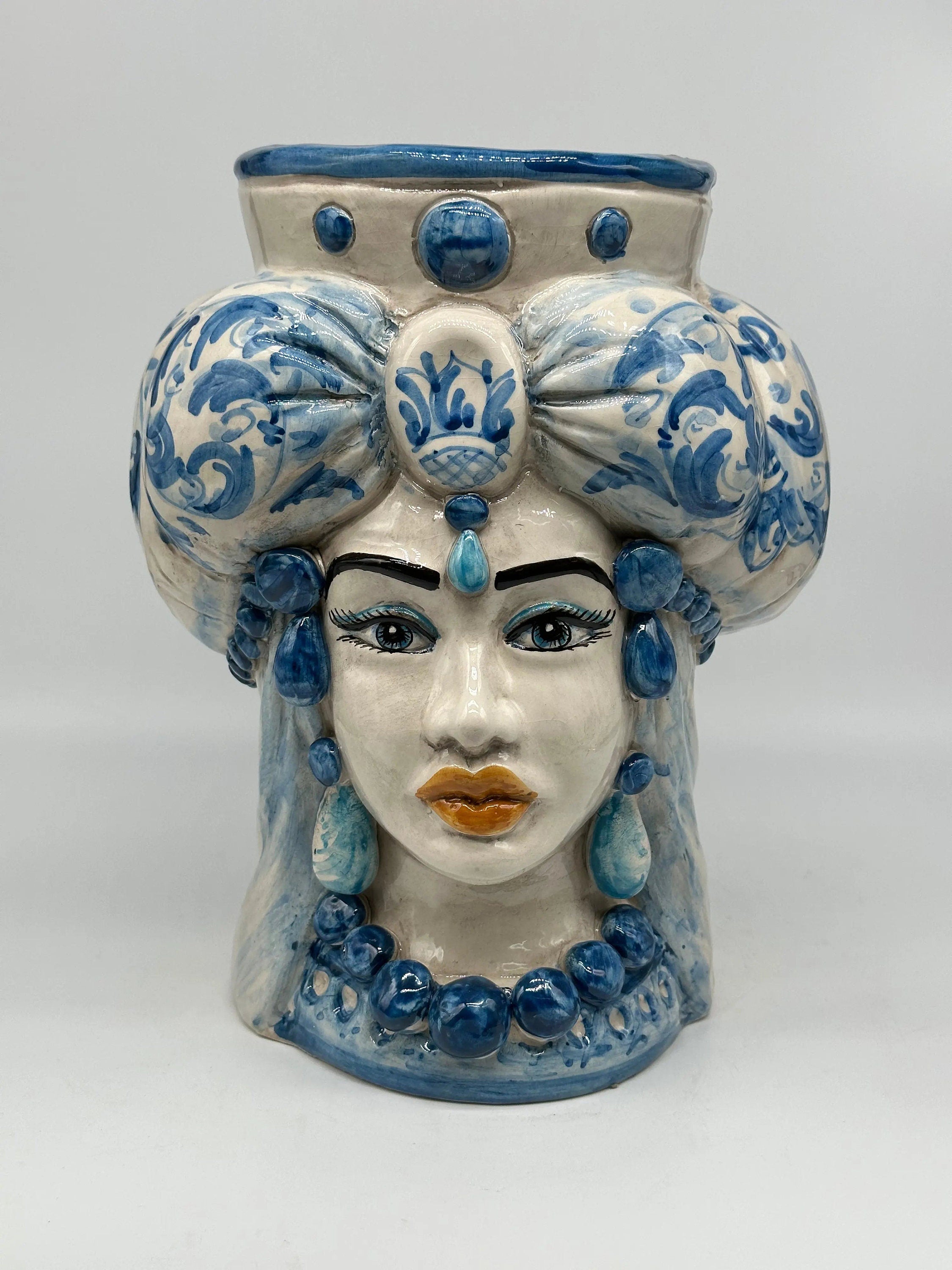 Teste di Moro Persia Ceramica Caltagirone cm H.30 L.22 Artigianale Decorazione Barocco Blu DD CERAMICHE SICILIANE