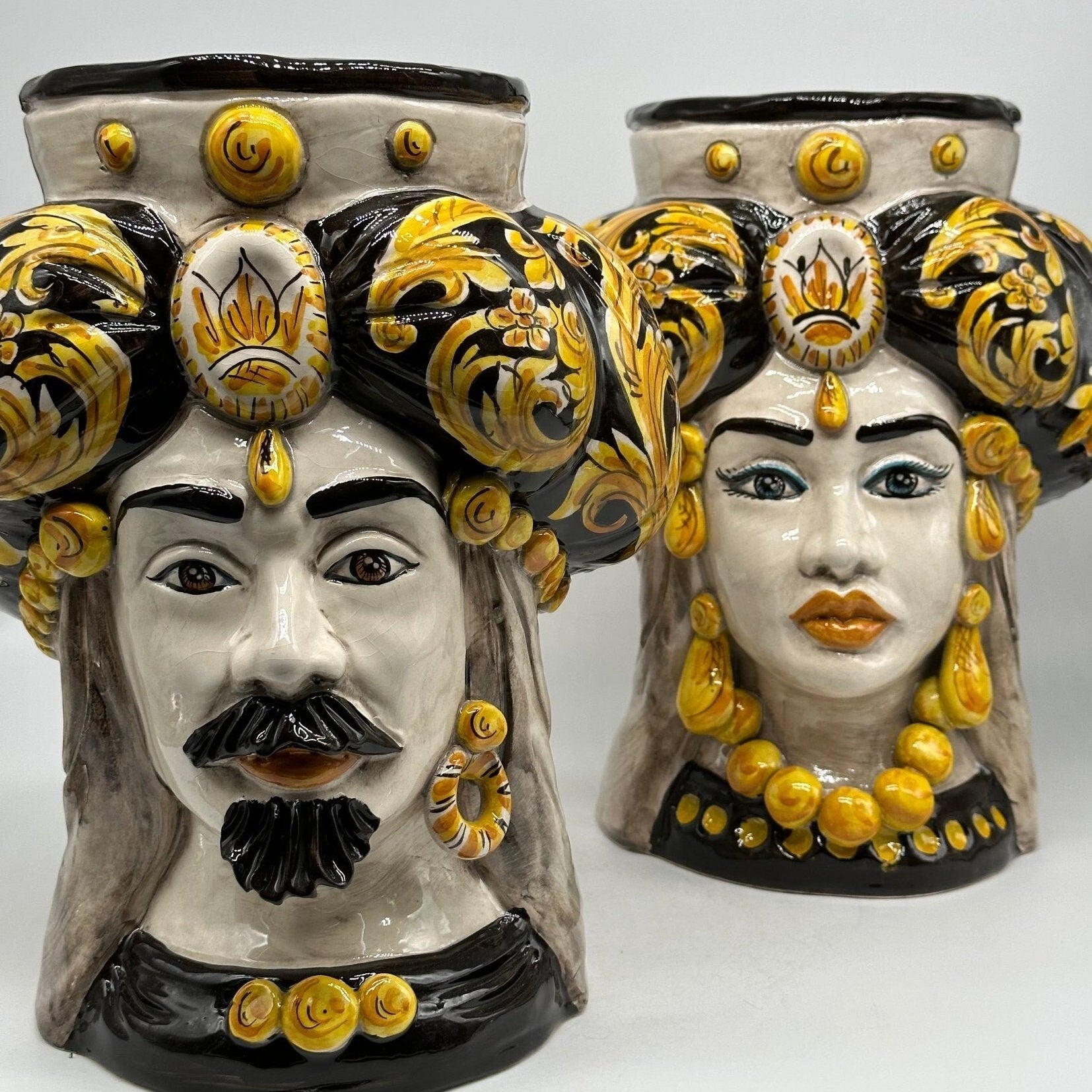 Teste di Moro Persia Ceramica Caltagirone cm H.30 L.22 Artigianale Decorazione Barocco Nero - DD CERAMICHE SICILIANE