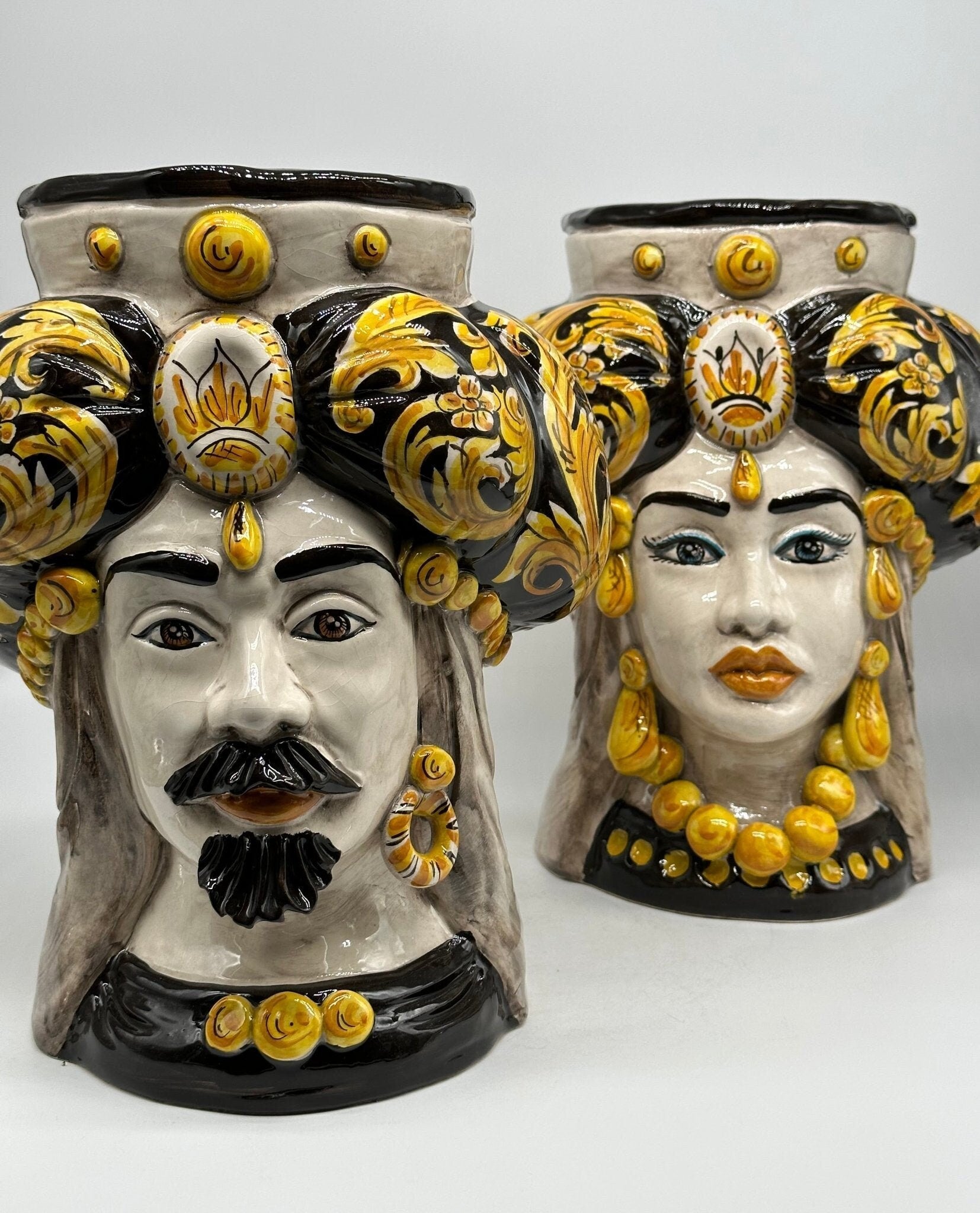 Teste di Moro Persia Ceramica Caltagirone cm H.30 L.22 Artigianale Decorazione Barocco Nero - DD CERAMICHE SICILIANE