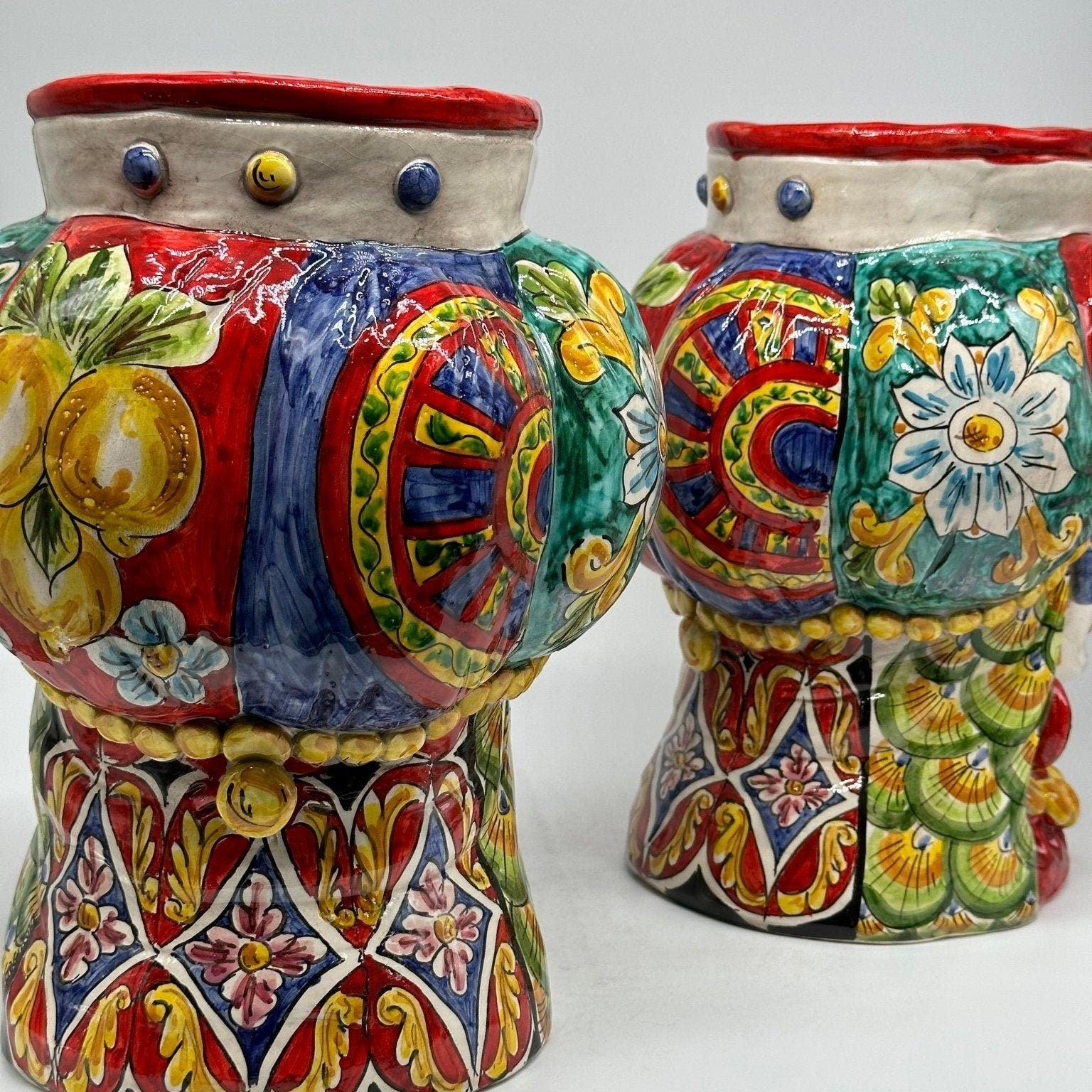 Teste di Moro Persia Ceramica Caltagirone cm H.30 L.22 Artigianale Decorazione “Carretto” - DD CERAMICHE SICILIANE