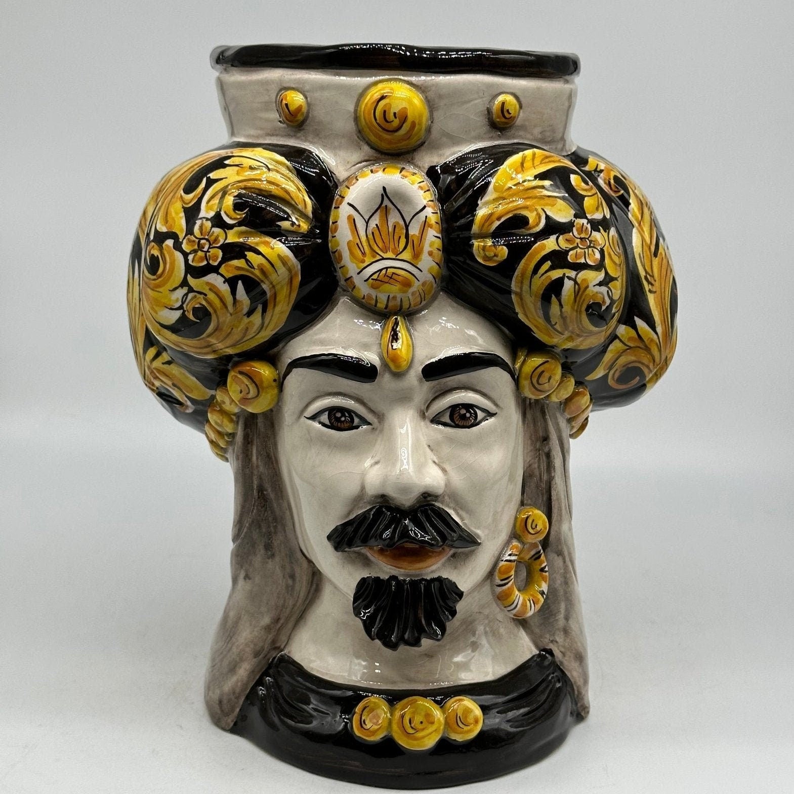 Teste di Moro Persia Ceramica Caltagirone cm H.30 L.22 Artigianale Decorazione Barocco Nero - DD CERAMICHE SICILIANE