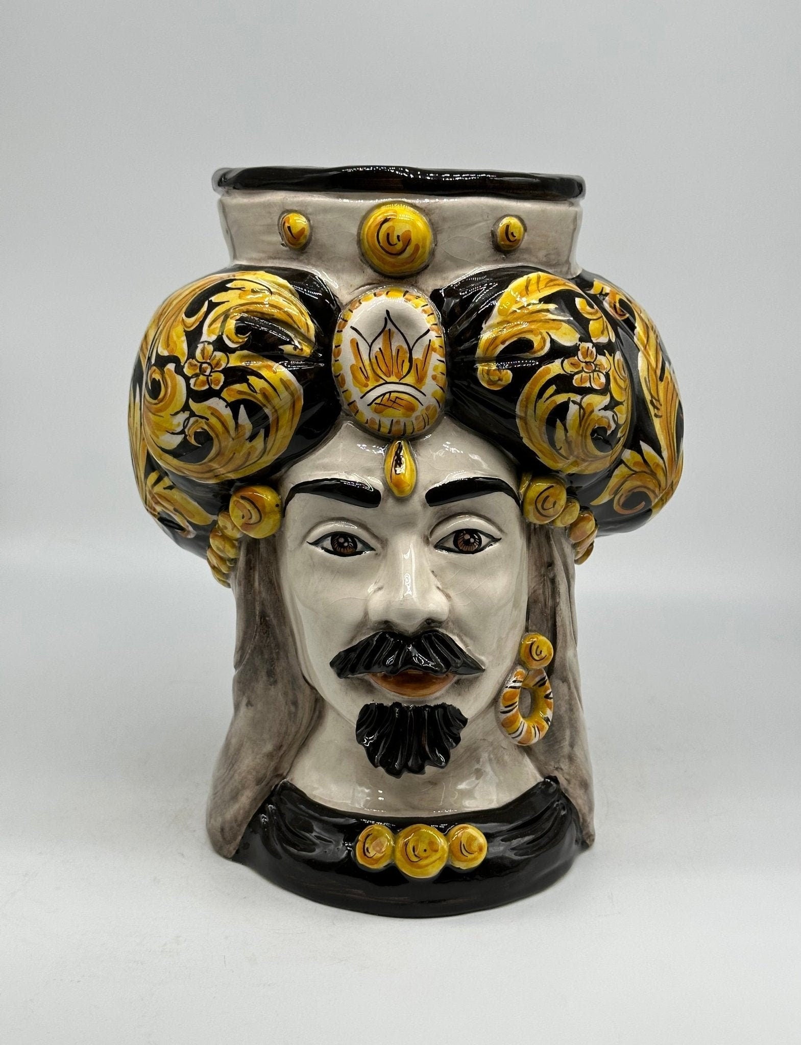 Teste di Moro Persia Ceramica Caltagirone cm H.30 L.22 Artigianale Decorazione Barocco Nero - DD CERAMICHE SICILIANE