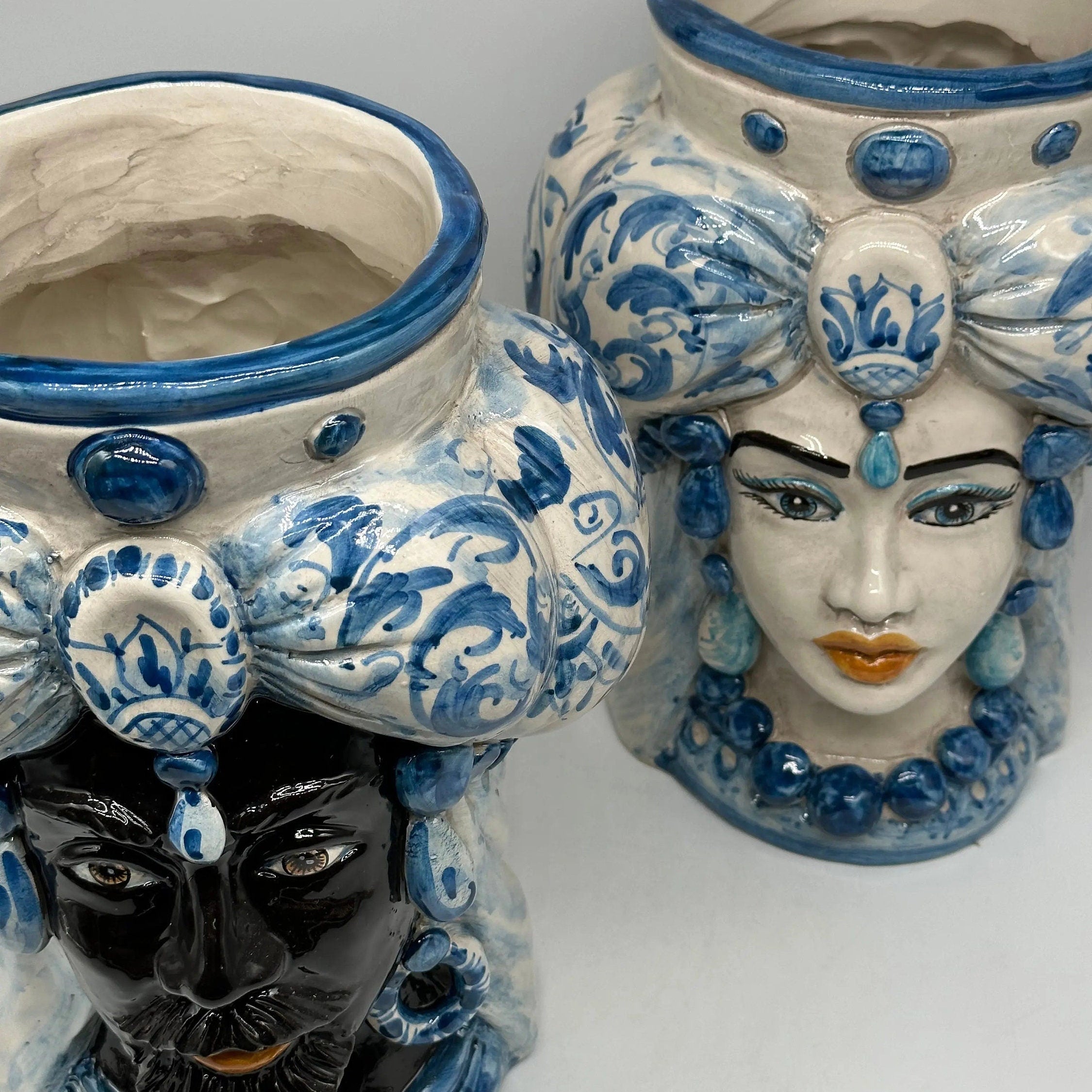 Teste di Moro Persia Ceramica Caltagirone cm H.30 L.22 Artigianale Decorazione Barocco Blu DD CERAMICHE SICILIANE
