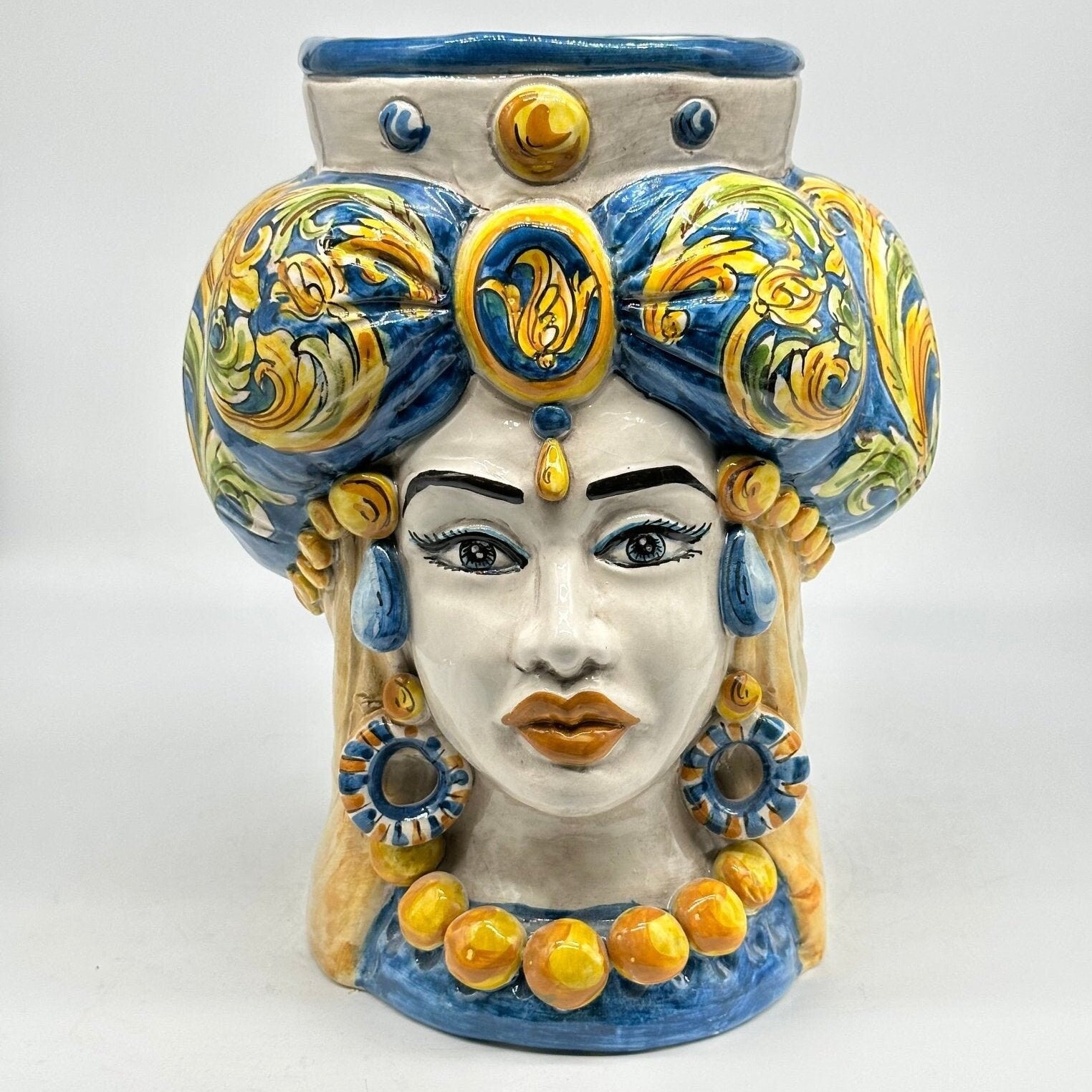 Teste di Moro Persia Ceramica Caltagirone cm H.30 L.22 Artigianale Decorazione Barocco Blu - DD CERAMICHE SICILIANE