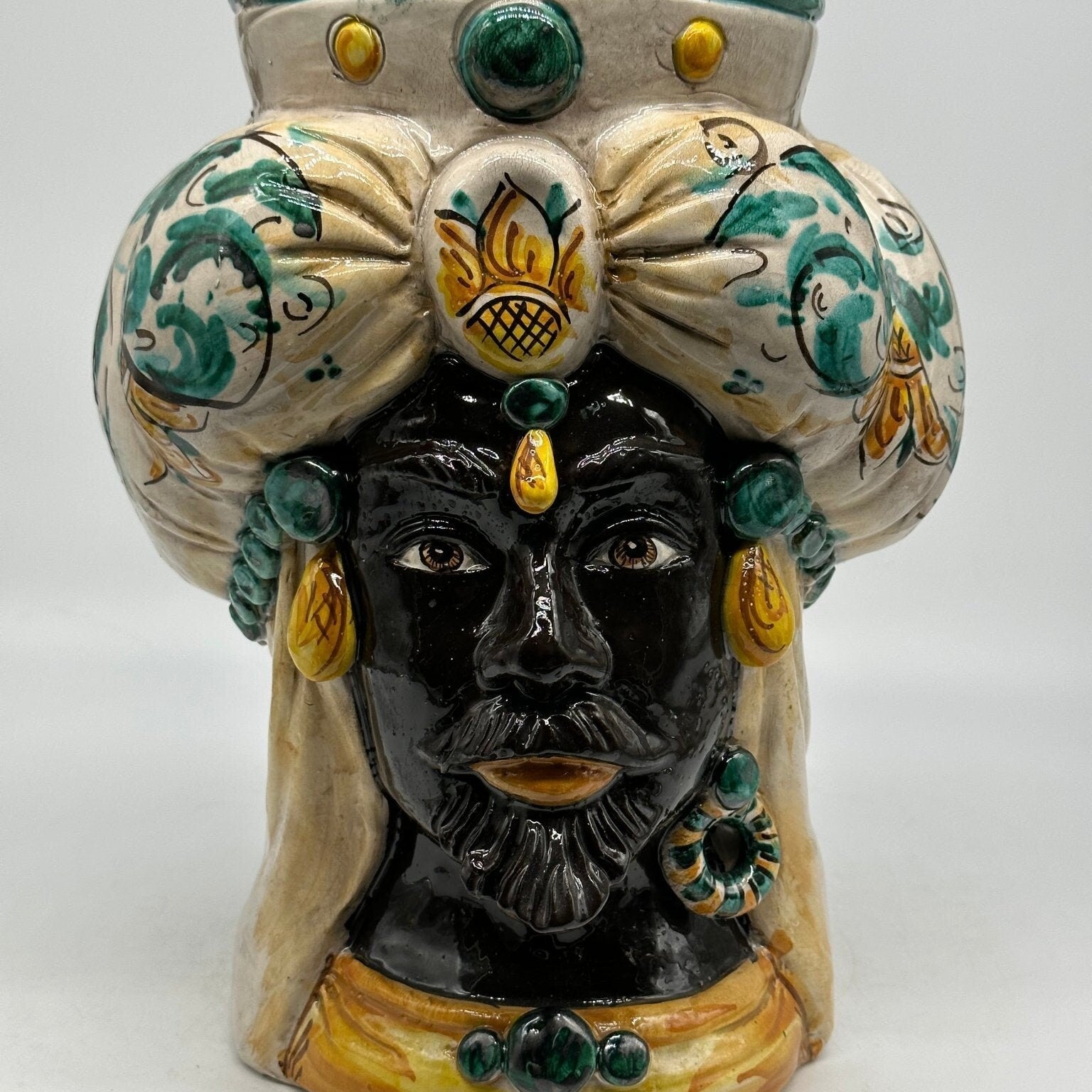 Teste di Moro Persia Ceramica Caltagirone cm H.30 L.22 Artigianale Decorazione Barocco Verde - DD CERAMICHE SICILIANE