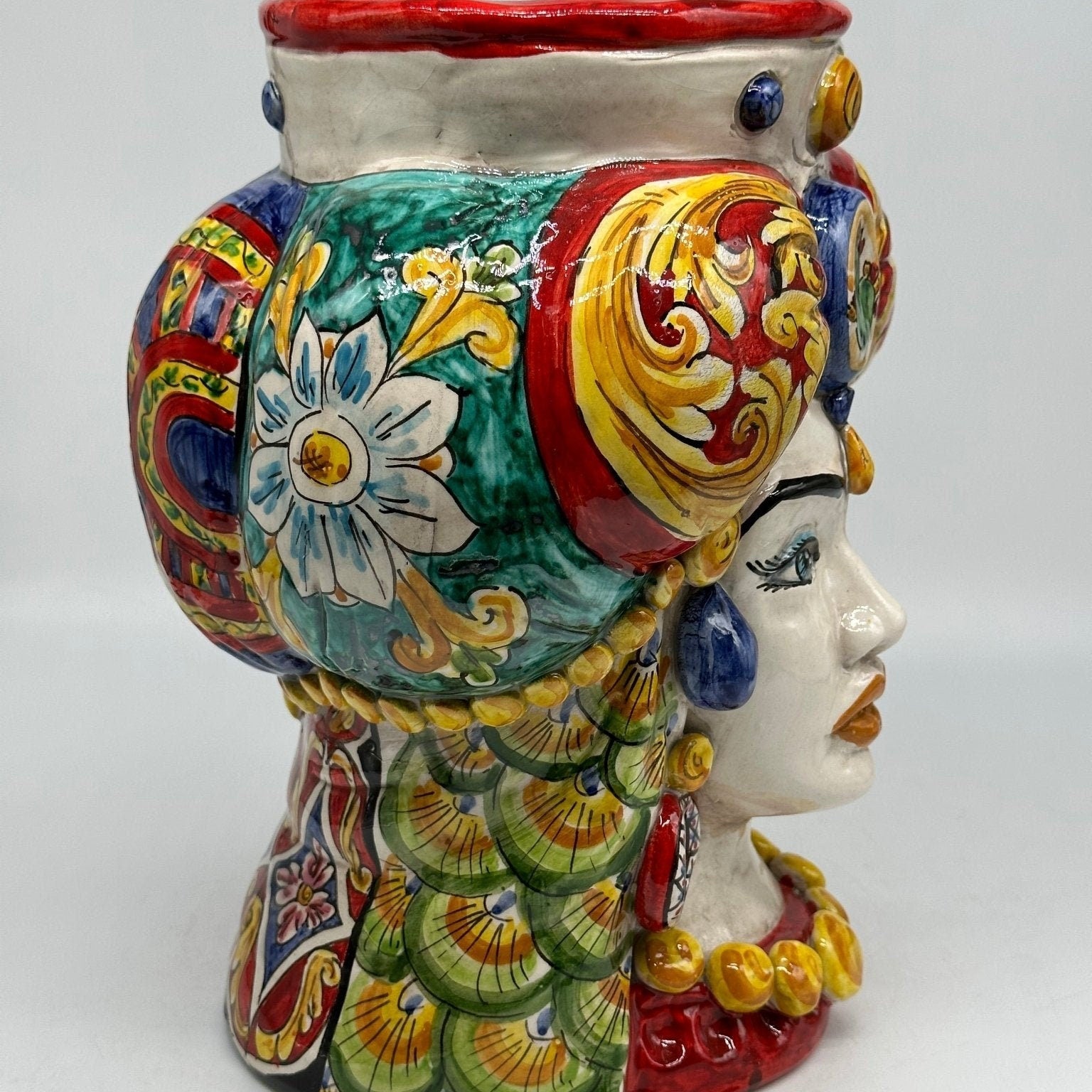 Teste di Moro Persia Ceramica Caltagirone cm H.30 L.22 Artigianale Decorazione “Carretto” - DD CERAMICHE SICILIANE