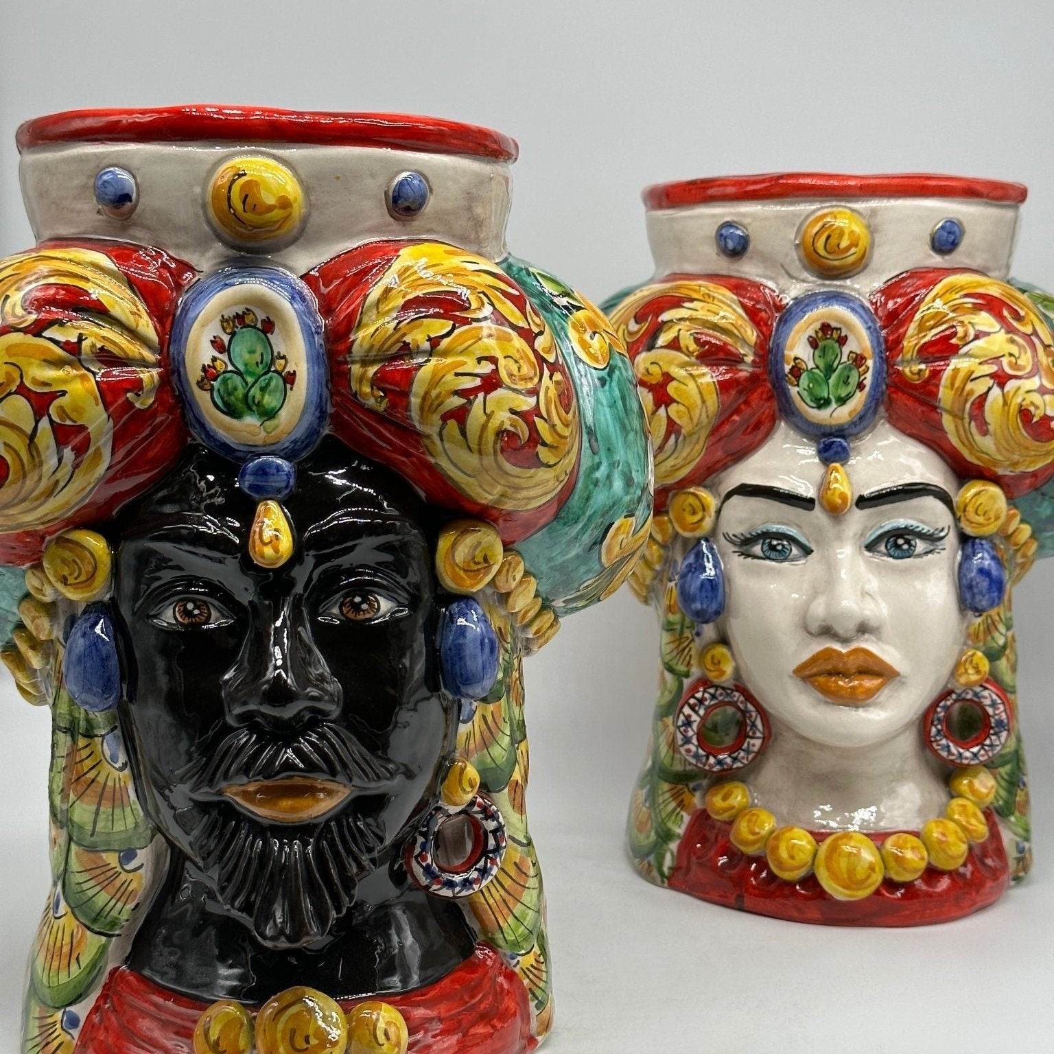 Teste di Moro Persia Ceramica Caltagirone cm H.30 L.22 Artigianale Decorazione “Carretto” - DD CERAMICHE SICILIANE