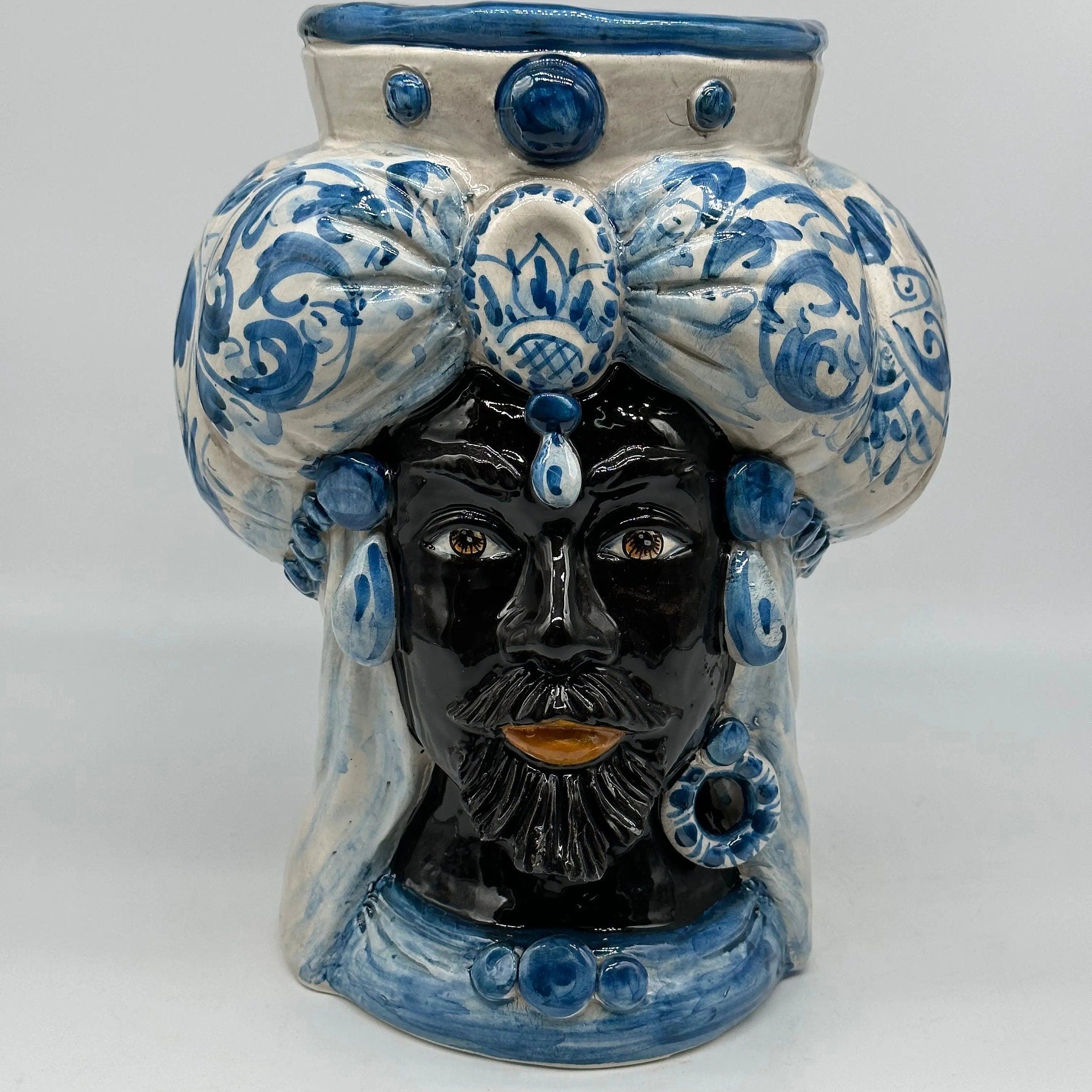 Teste di Moro Persia Ceramica Caltagirone cm H.30 L.22 Artigianale Decorazione Barocco Blu DD CERAMICHE SICILIANE