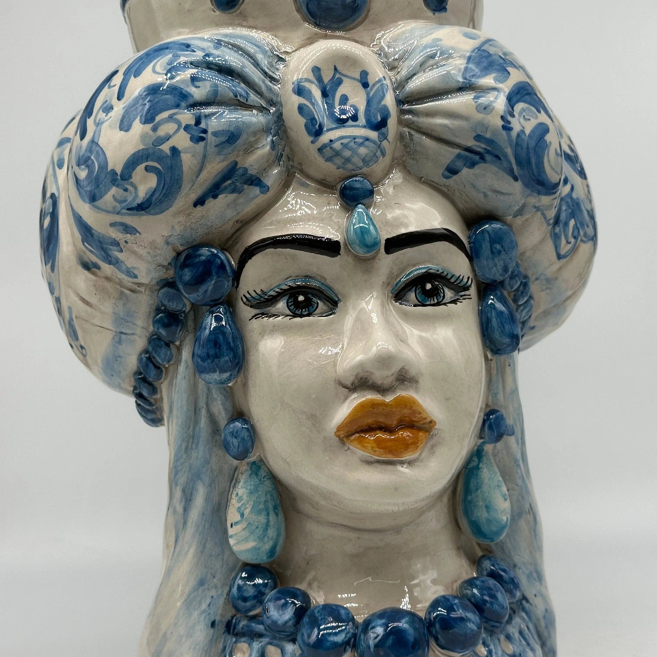 Teste di Moro Persia Ceramica Caltagirone cm H.30 L.22 Artigianale Decorazione Barocco Blu DD CERAMICHE SICILIANE