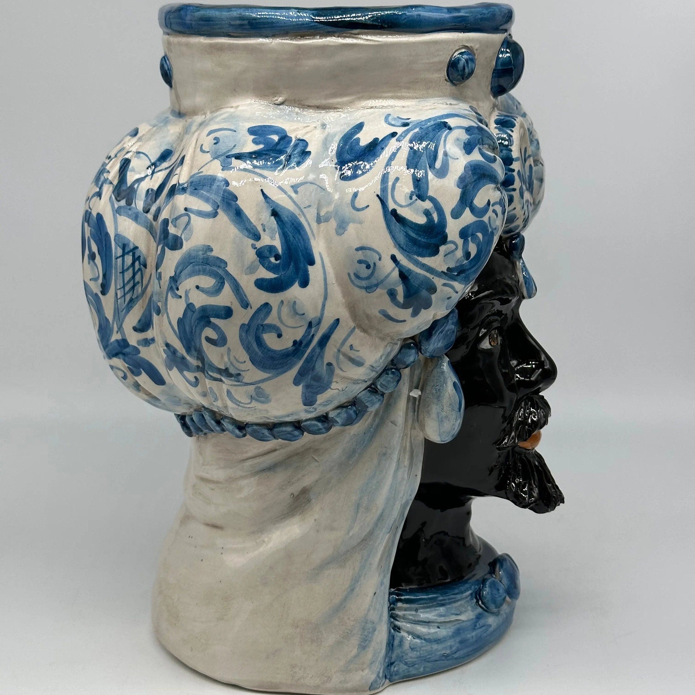 Teste di Moro Persia Ceramica Caltagirone cm H.30 L.22 Artigianale Decorazione Barocco Blu DD CERAMICHE SICILIANE