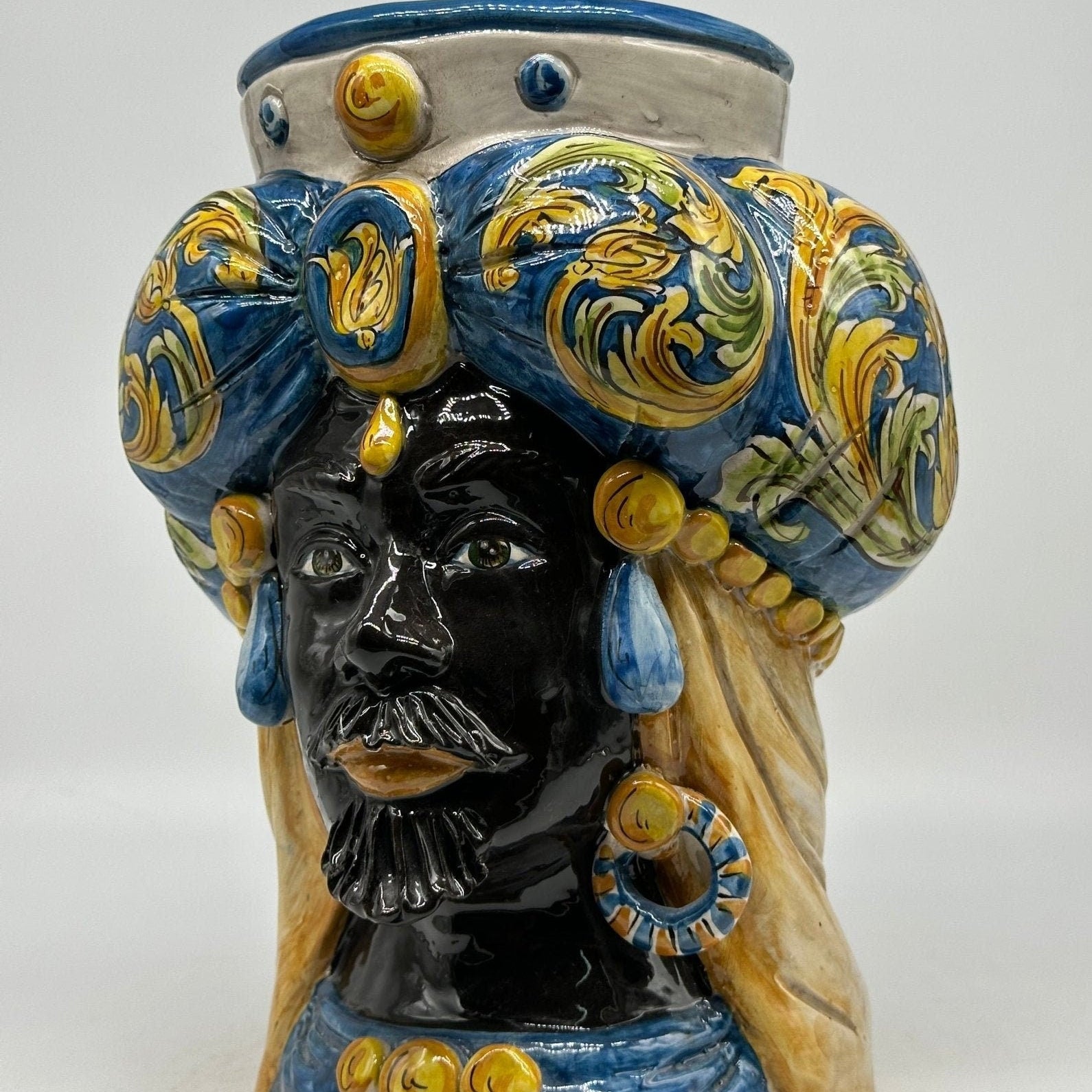 Teste di Moro Persia Ceramica Caltagirone cm H.30 L.22 Artigianale Decorazione Barocco Blu - DD CERAMICHE SICILIANE