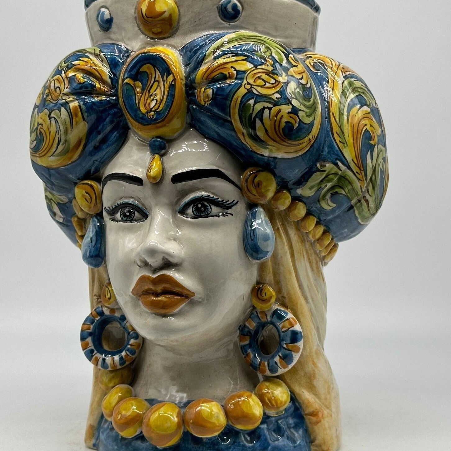 Teste di Moro Persia Ceramica Caltagirone cm H.30 L.22 Artigianale Decorazione Barocco Blu - DD CERAMICHE SICILIANE