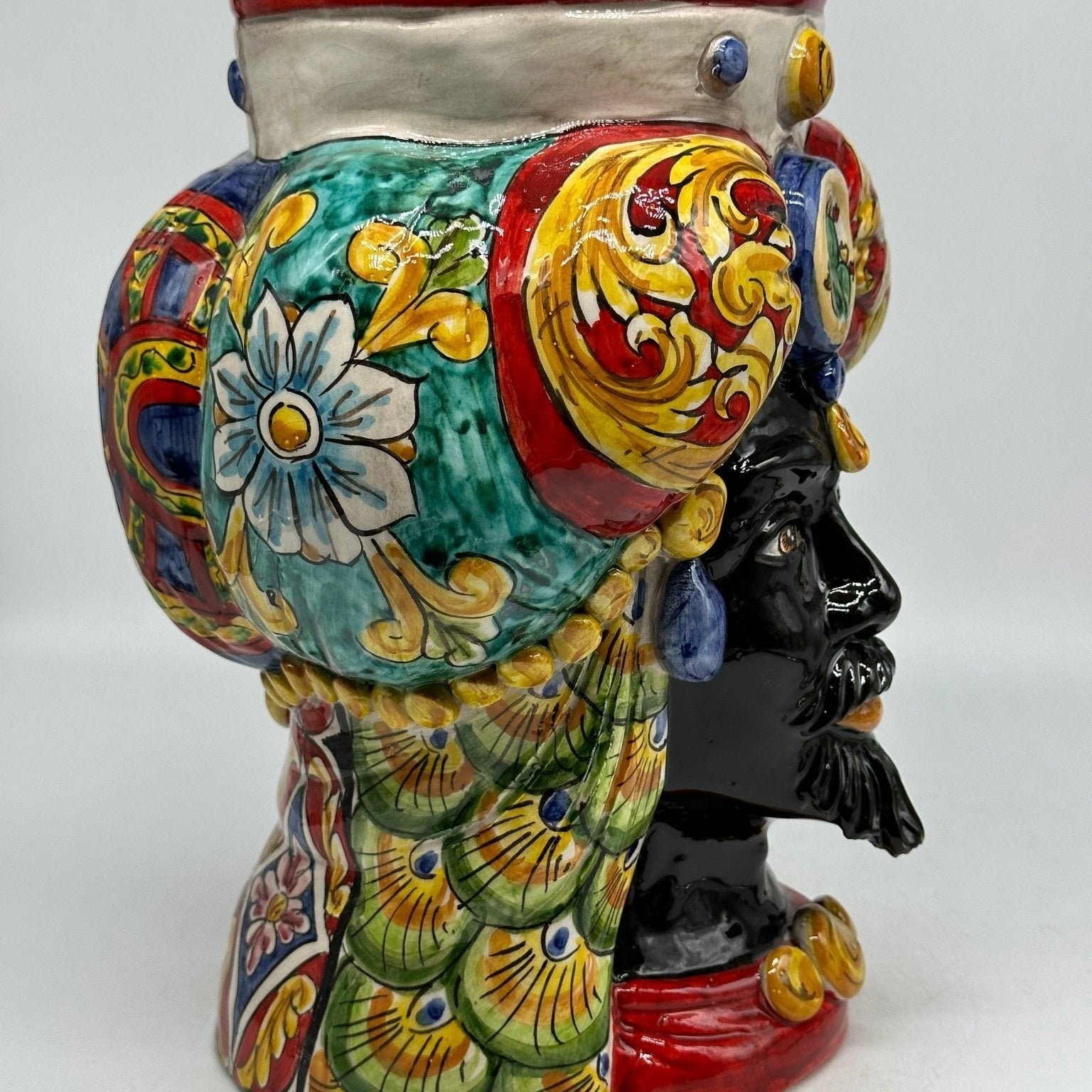 Teste di Moro Persia Ceramica Caltagirone cm H.30 L.22 Artigianale Decorazione “Carretto” - DD CERAMICHE SICILIANE