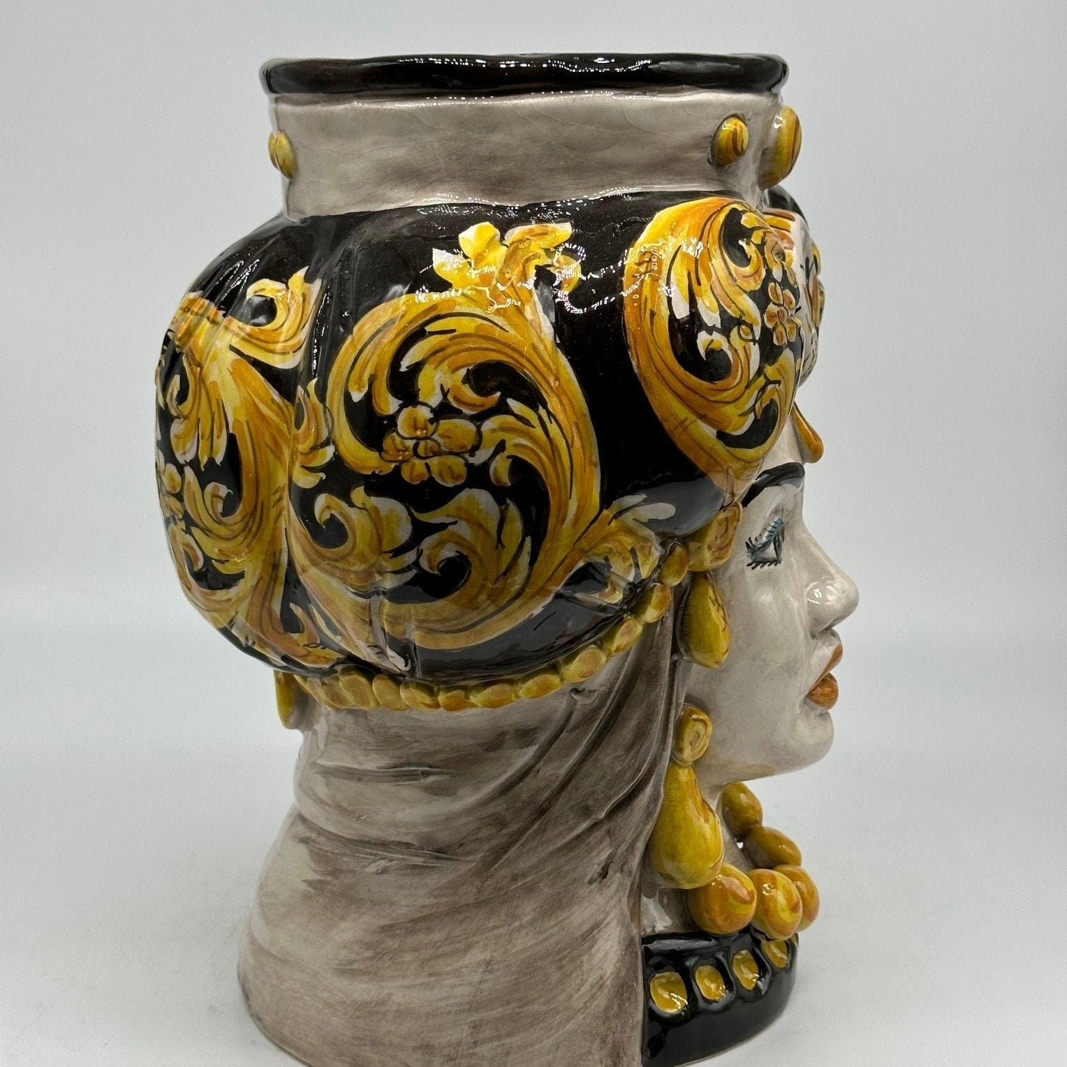 Teste di Moro Persia Ceramica Caltagirone cm H.30 L.22 Artigianale Decorazione Barocco Nero - DD CERAMICHE SICILIANE