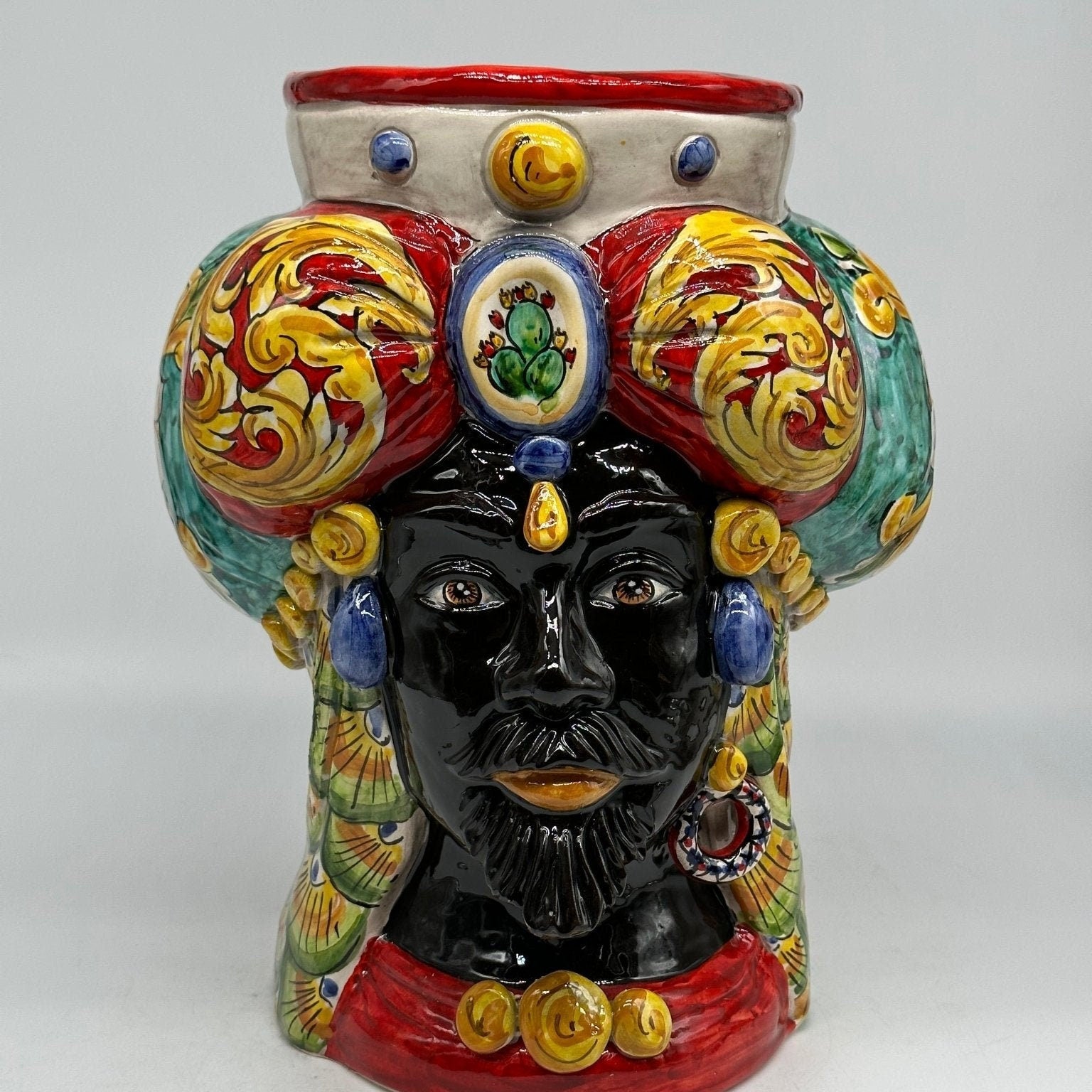 Teste di Moro Persia Ceramica Caltagirone cm H.30 L.22 Artigianale Decorazione “Carretto” - DD CERAMICHE SICILIANE