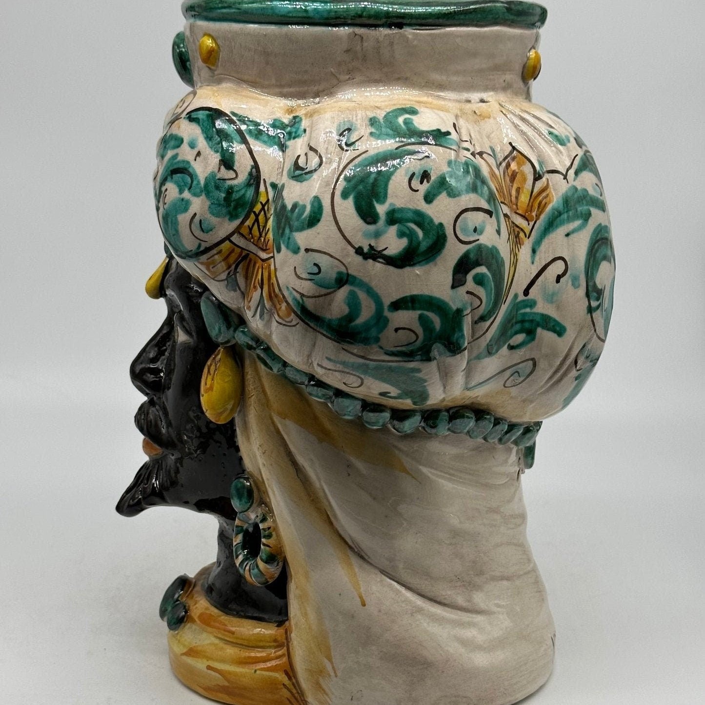 Teste di Moro Persia Ceramica Caltagirone cm H.30 L.22 Artigianale Decorazione Barocco Verde - DD CERAMICHE SICILIANE