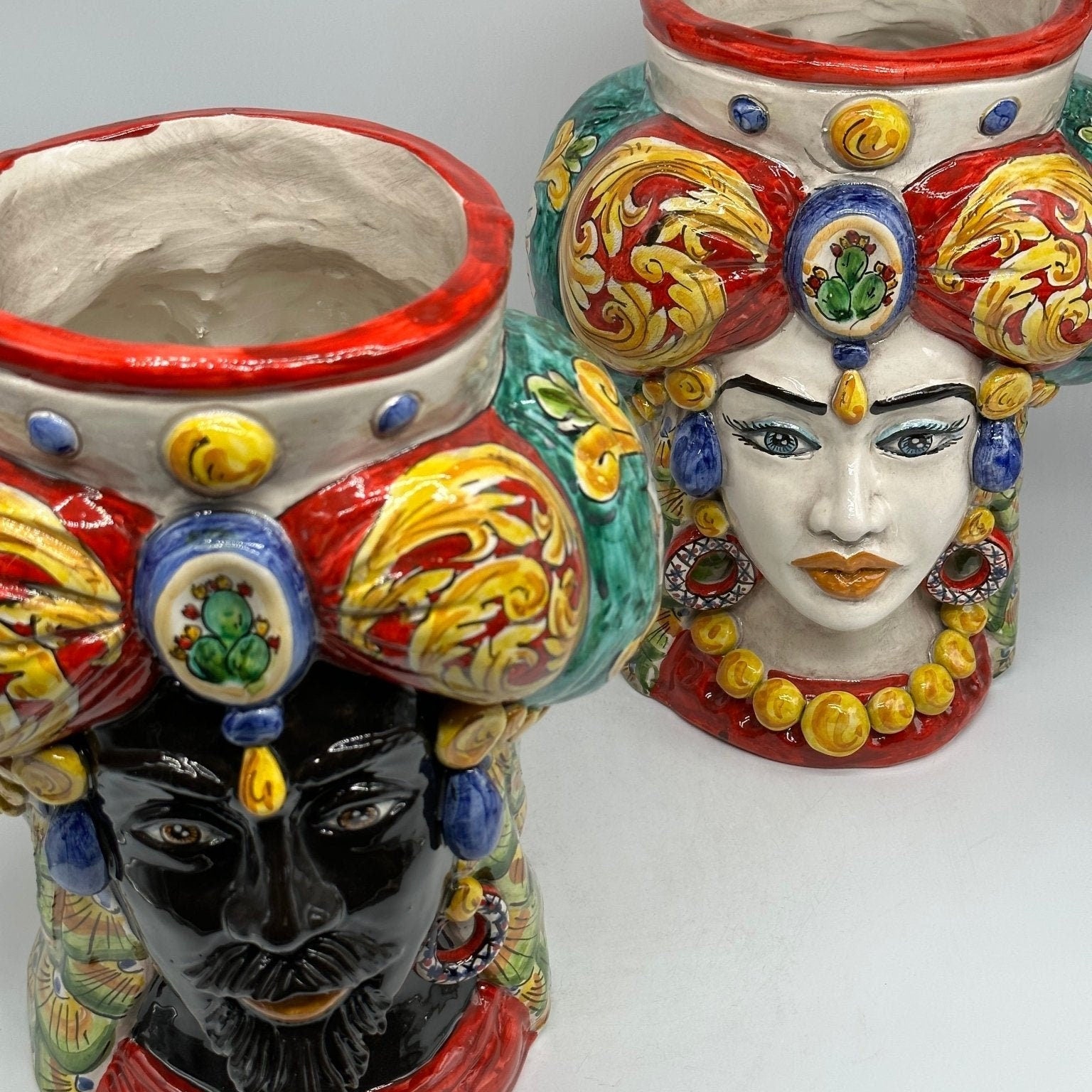 Teste di Moro Persia Ceramica Caltagirone cm H.30 L.22 Artigianale Decorazione “Carretto” - DD CERAMICHE SICILIANE