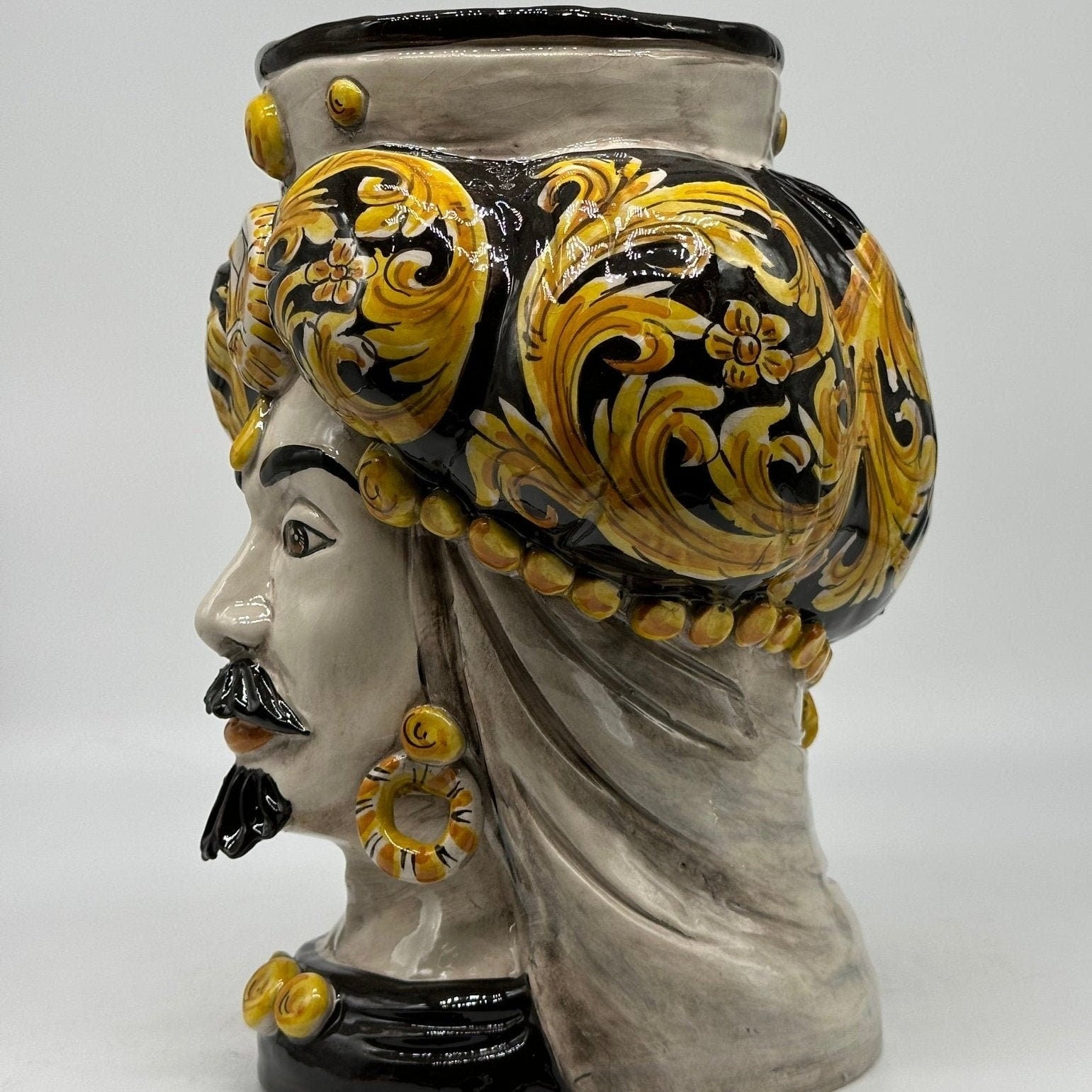 Teste di Moro Persia Ceramica Caltagirone cm H.30 L.22 Artigianale Decorazione Barocco Nero - DD CERAMICHE SICILIANE