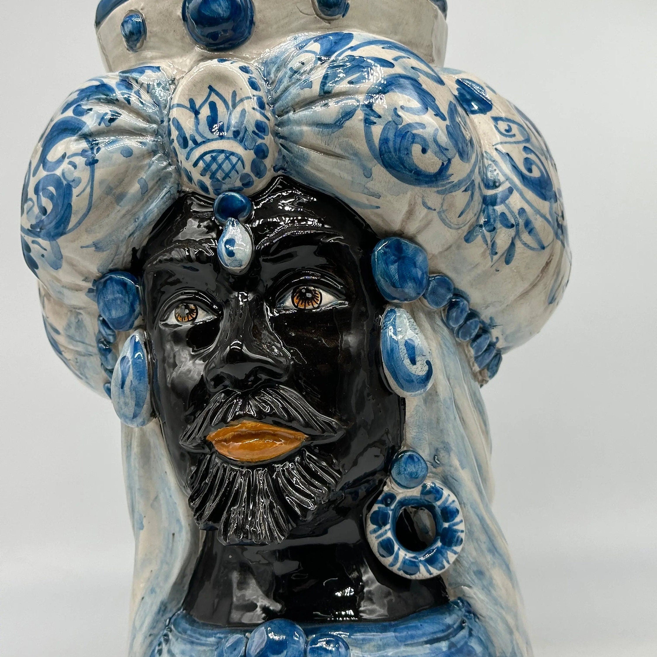Teste di Moro Persia Ceramica Caltagirone cm H.30 L.22 Artigianale Decorazione Barocco Blu DD CERAMICHE SICILIANE