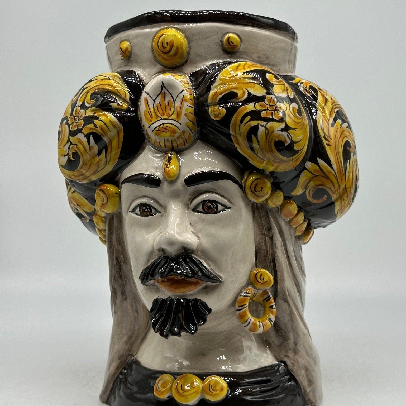 Teste di Moro Persia Ceramica Caltagirone cm H.30 L.22 Artigianale Decorazione Barocco Nero - DD CERAMICHE SICILIANE