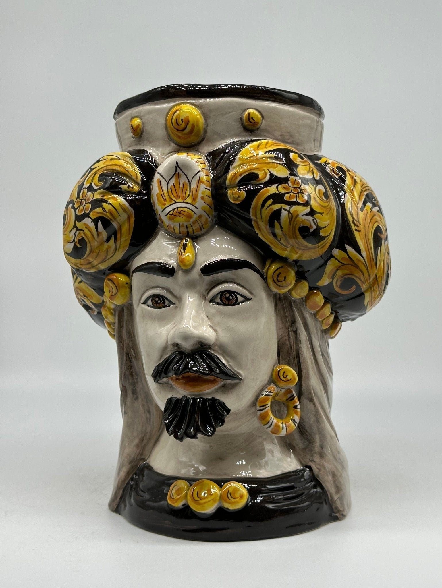 Teste di Moro Persia Ceramica Caltagirone cm H.30 L.22 Artigianale Decorazione Barocco Nero - DD CERAMICHE SICILIANE