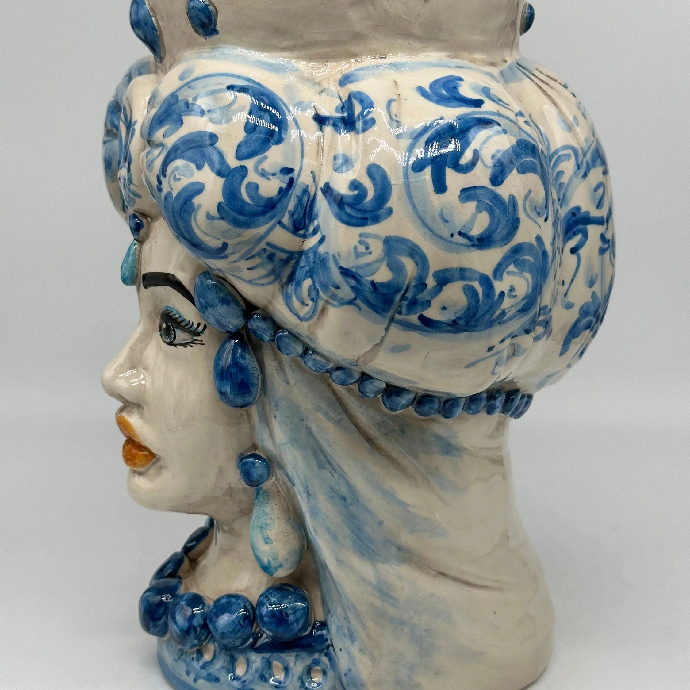 Teste di Moro Persia Ceramica Caltagirone cm H.30 L.22 Artigianale Decorazione Barocco Blu DD CERAMICHE SICILIANE