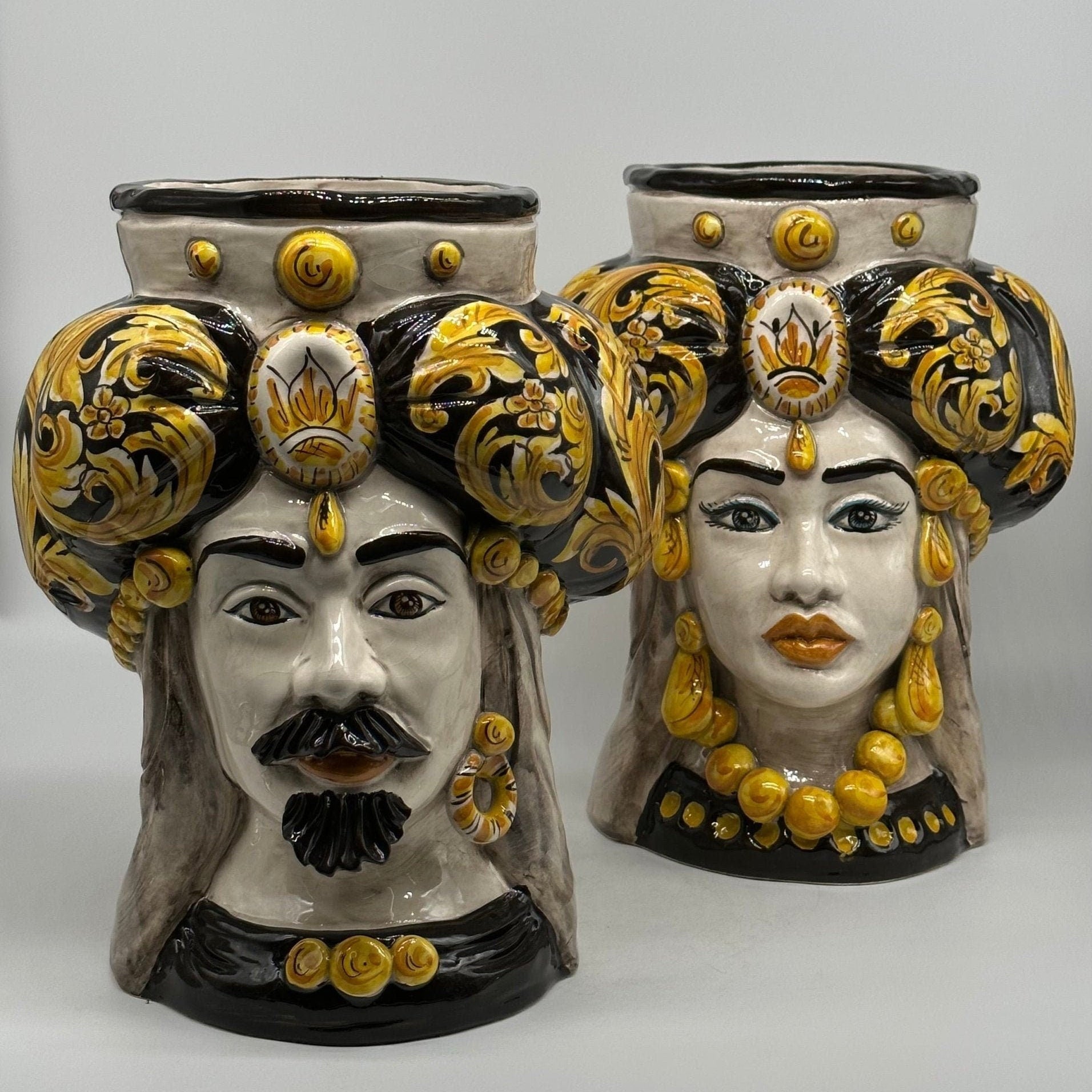 Teste di Moro Persia Ceramica Caltagirone cm H.30 L.22 Artigianale Decorazione Barocco Nero - DD CERAMICHE SICILIANE
