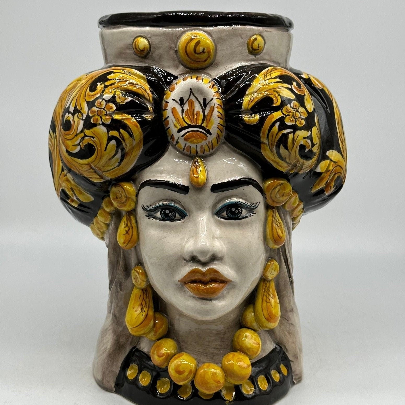 Teste di Moro Persia Ceramica Caltagirone cm H.30 L.22 Artigianale Decorazione Barocco Nero - DD CERAMICHE SICILIANE