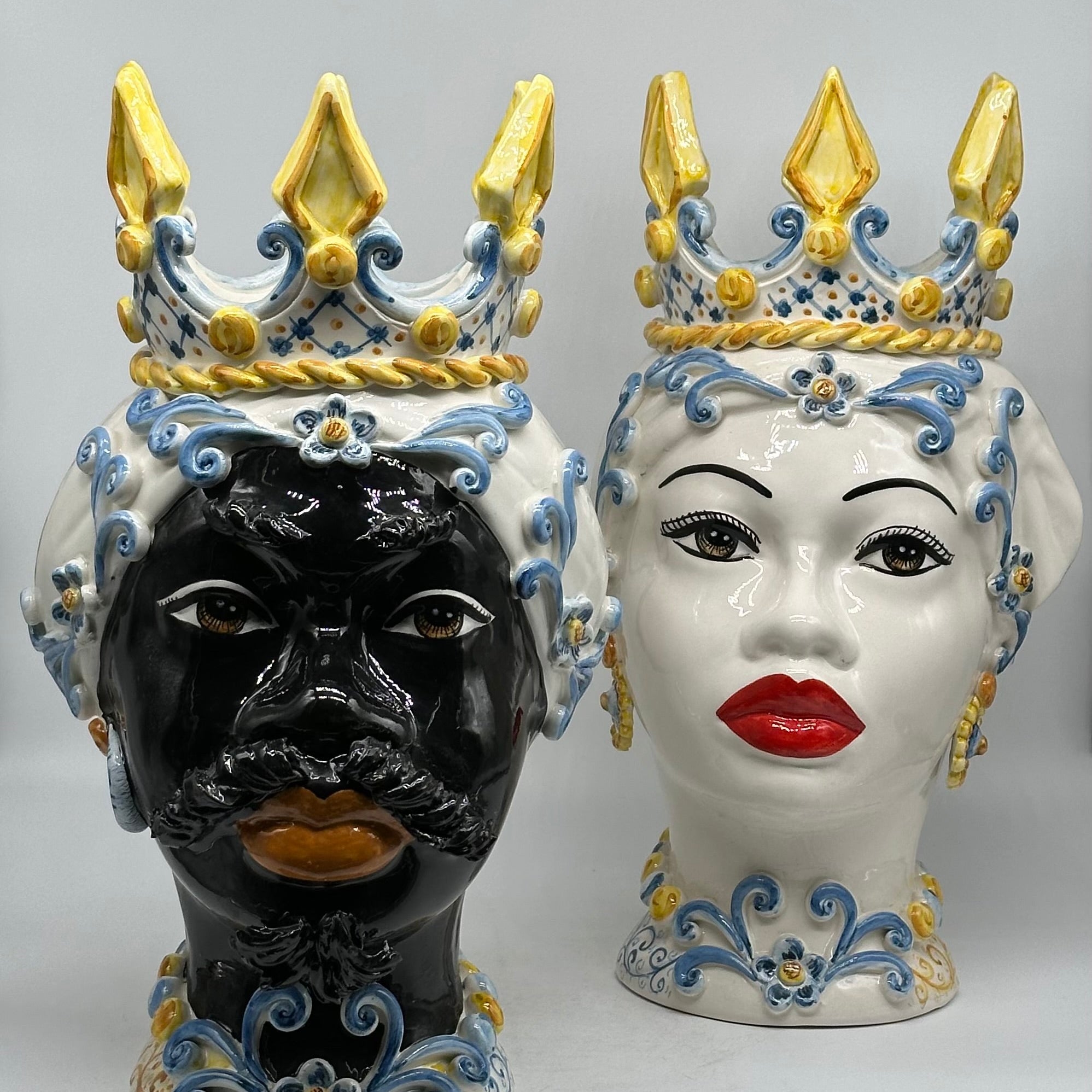 Teste di Moro Poseidon Ceramica Caltagirone cm H.40 L.23 Artigianale - TESTE DI MORO