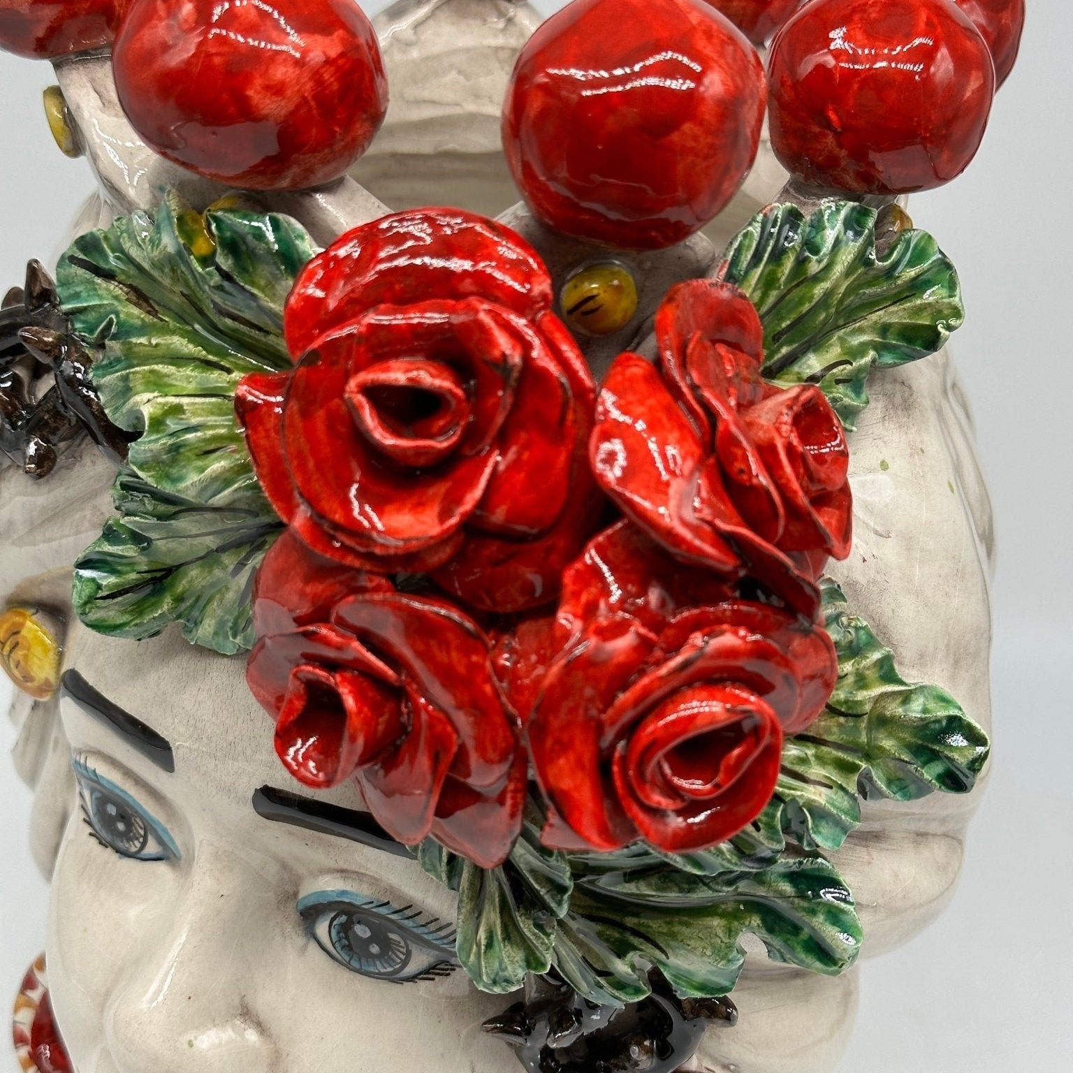 Teste di Moro Rose Rosse Ceramica Caltagirone cm H.30 L.23 Artigianale - DD CERAMICHE SICILIANE