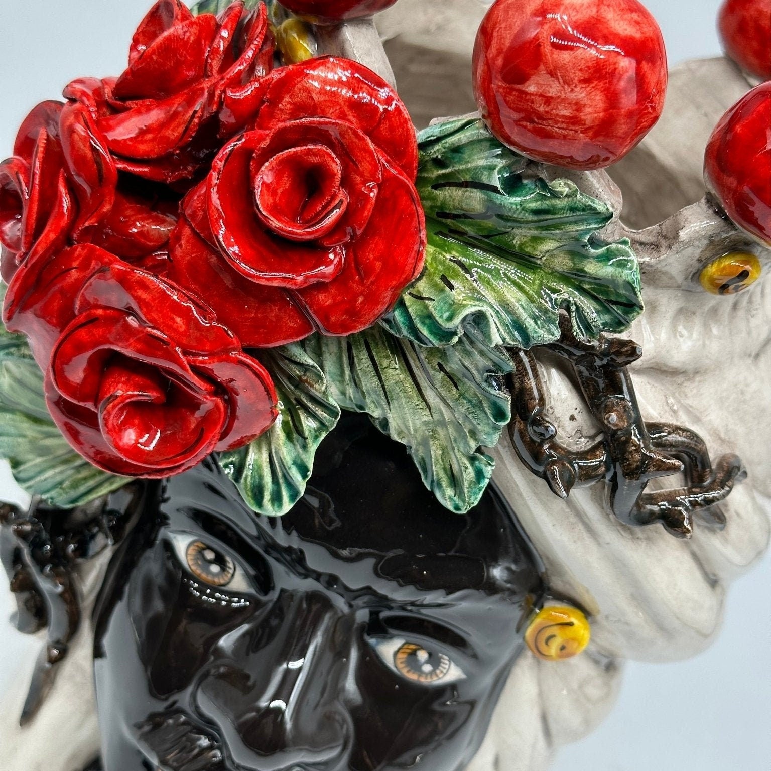 Teste di Moro Rose Rosse Ceramica Caltagirone cm H.30 L.23 Artigianale - DD CERAMICHE SICILIANE