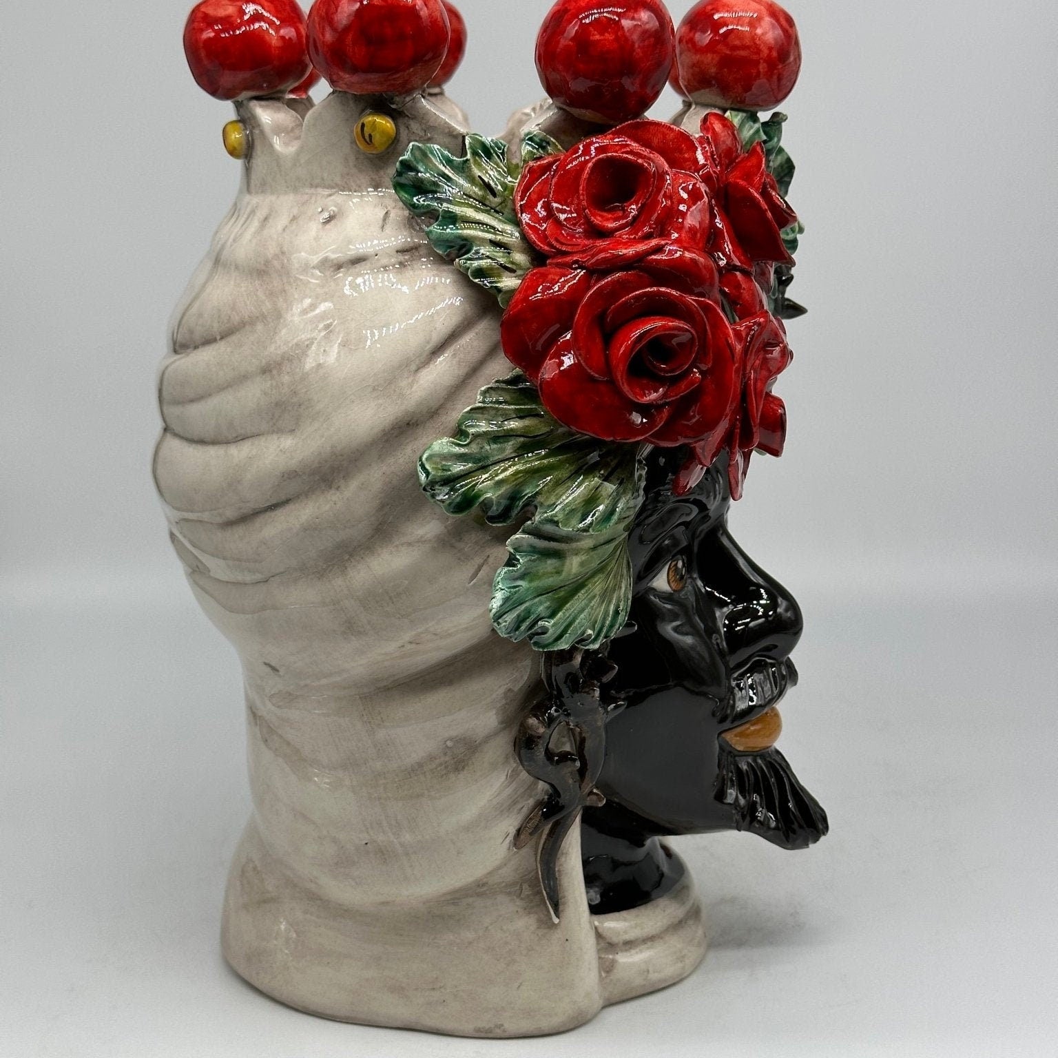 Teste di Moro Rose Rosse Ceramica Caltagirone cm H.30 L.23 Artigianale - DD CERAMICHE SICILIANE