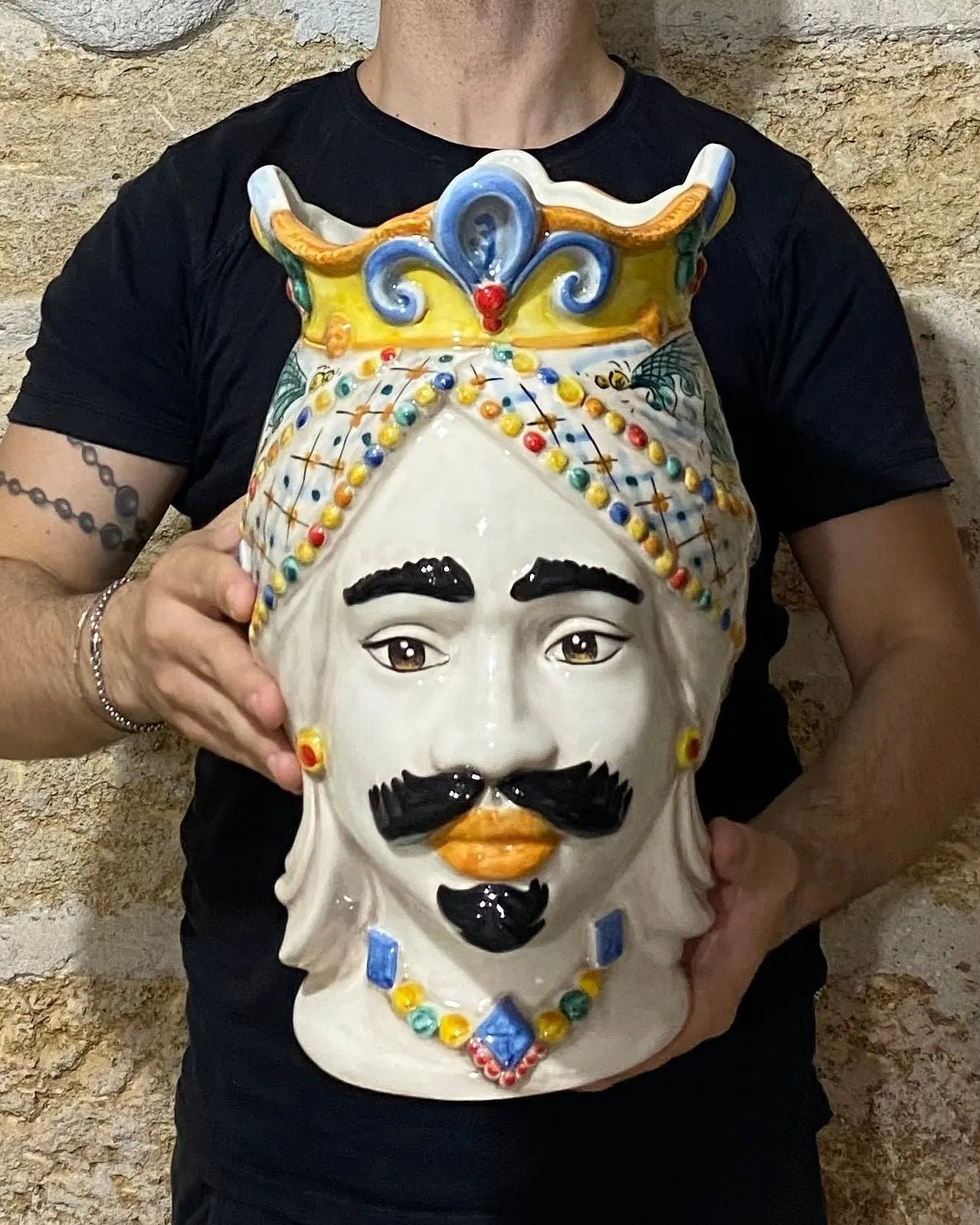 Teste di Moro Saturno Ceramica Caltagirone cm H.37 L.22 Artigianale Decoro Siciliano DD CERAMICHE SICILIANE